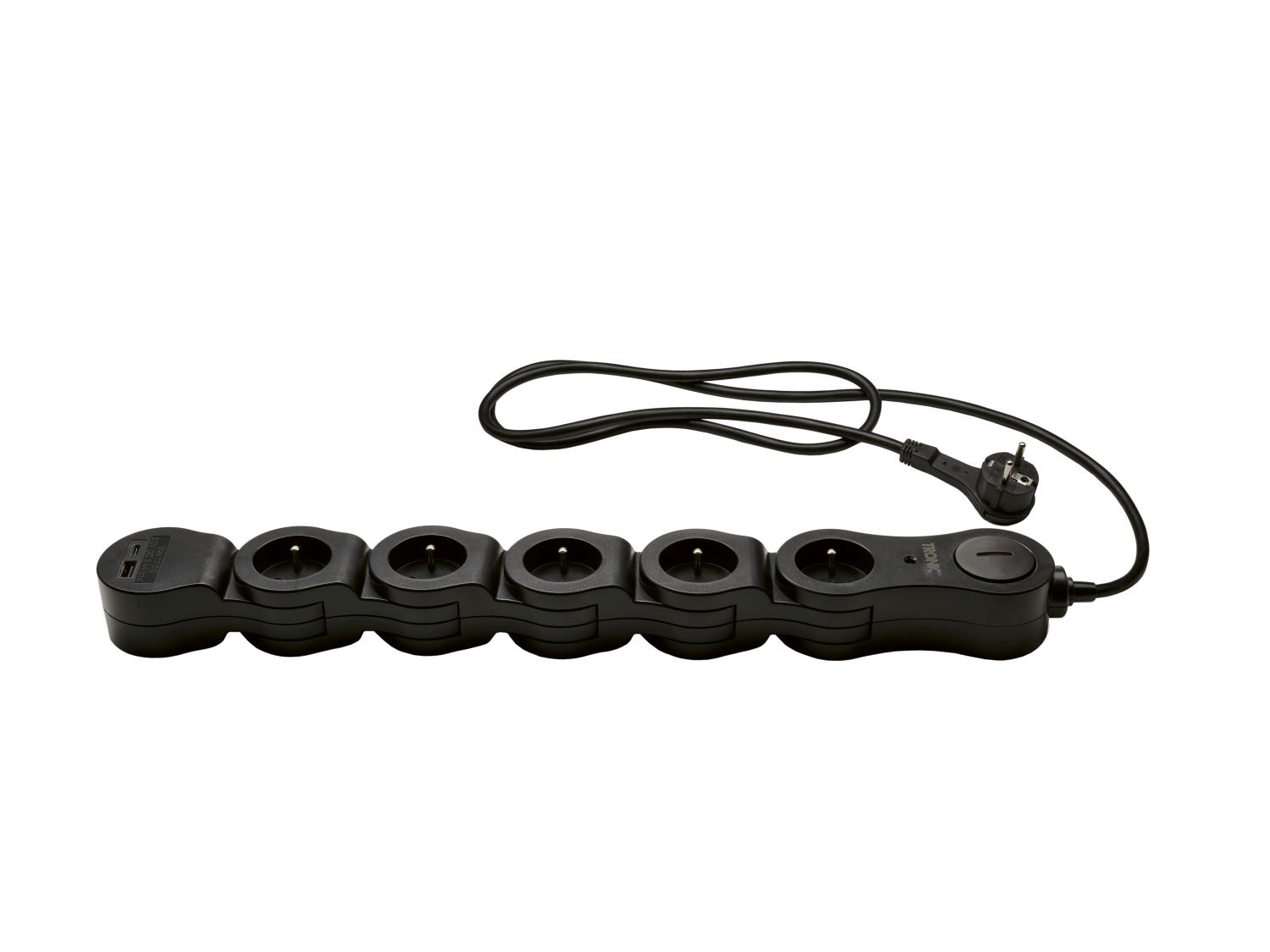 Tronic Listwa zasilająca z portami Usb-A i Usb-C Czarna listwa zasilająca