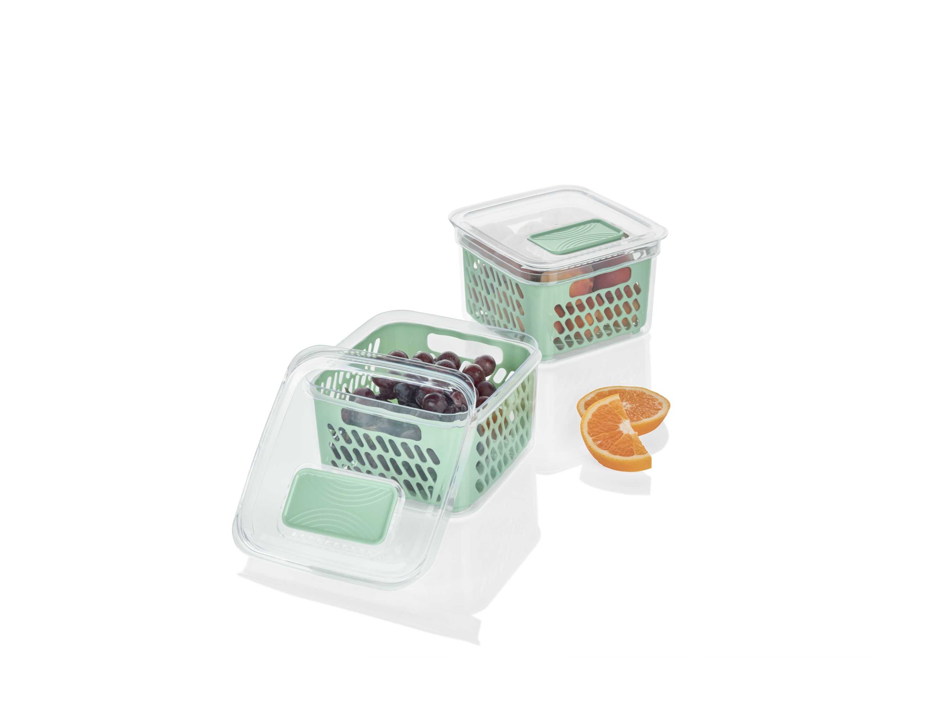 Livarno home Pojemnik lub zestaw pojemników do przechowywania żywności z wyjmowanym wkładem ociekowym małe 2 sztuki, zielone