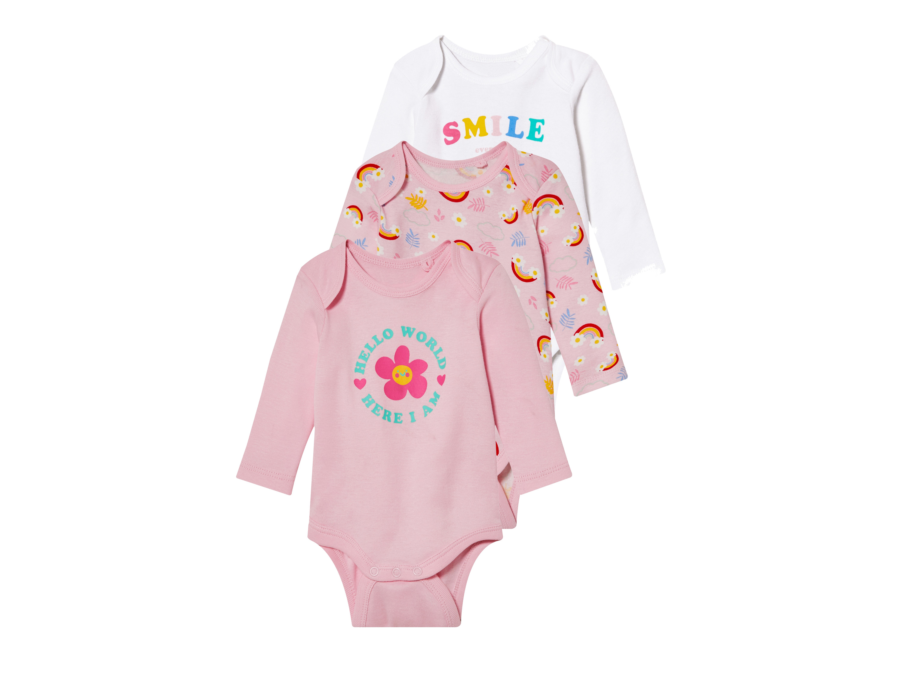 lupilu Body niemowlęce z czystej bawełny organicznej, 3 sztuki wzorzysty różowy/biały, 50/56