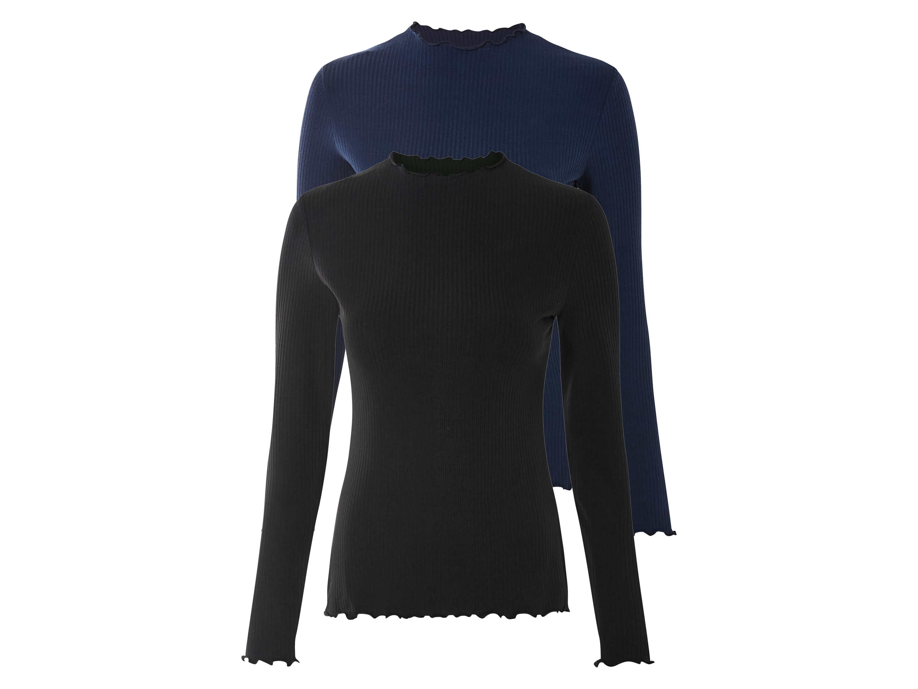 esmara Koszulki damskie z długim rękawem, 2 sztuki Czarny/granatowy, XS 32/34