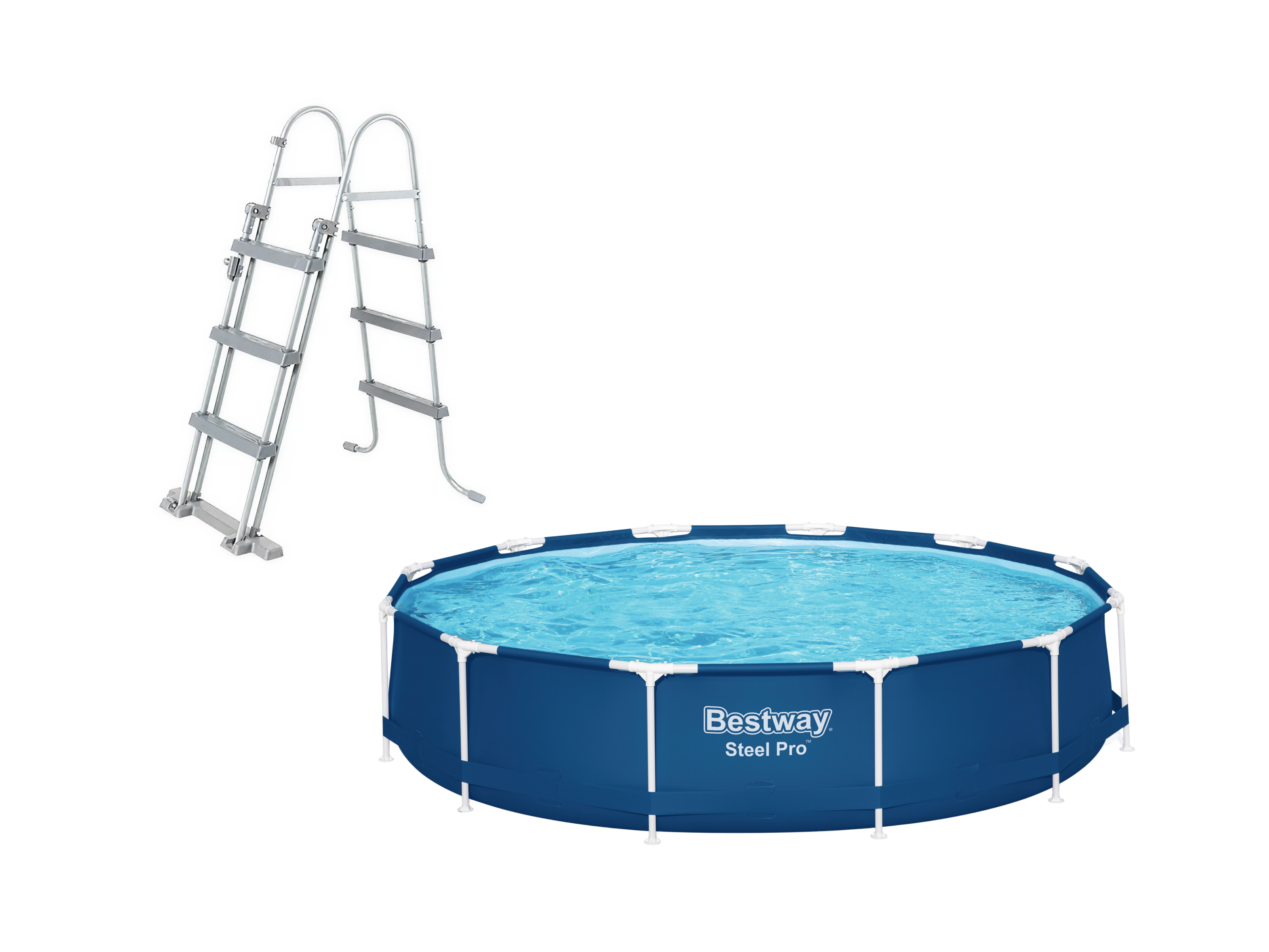 Bestway Zestaw Basen Steel Pro, Ø 366 x 84 cm z drabinką do basenu Flowclear, 107 cm