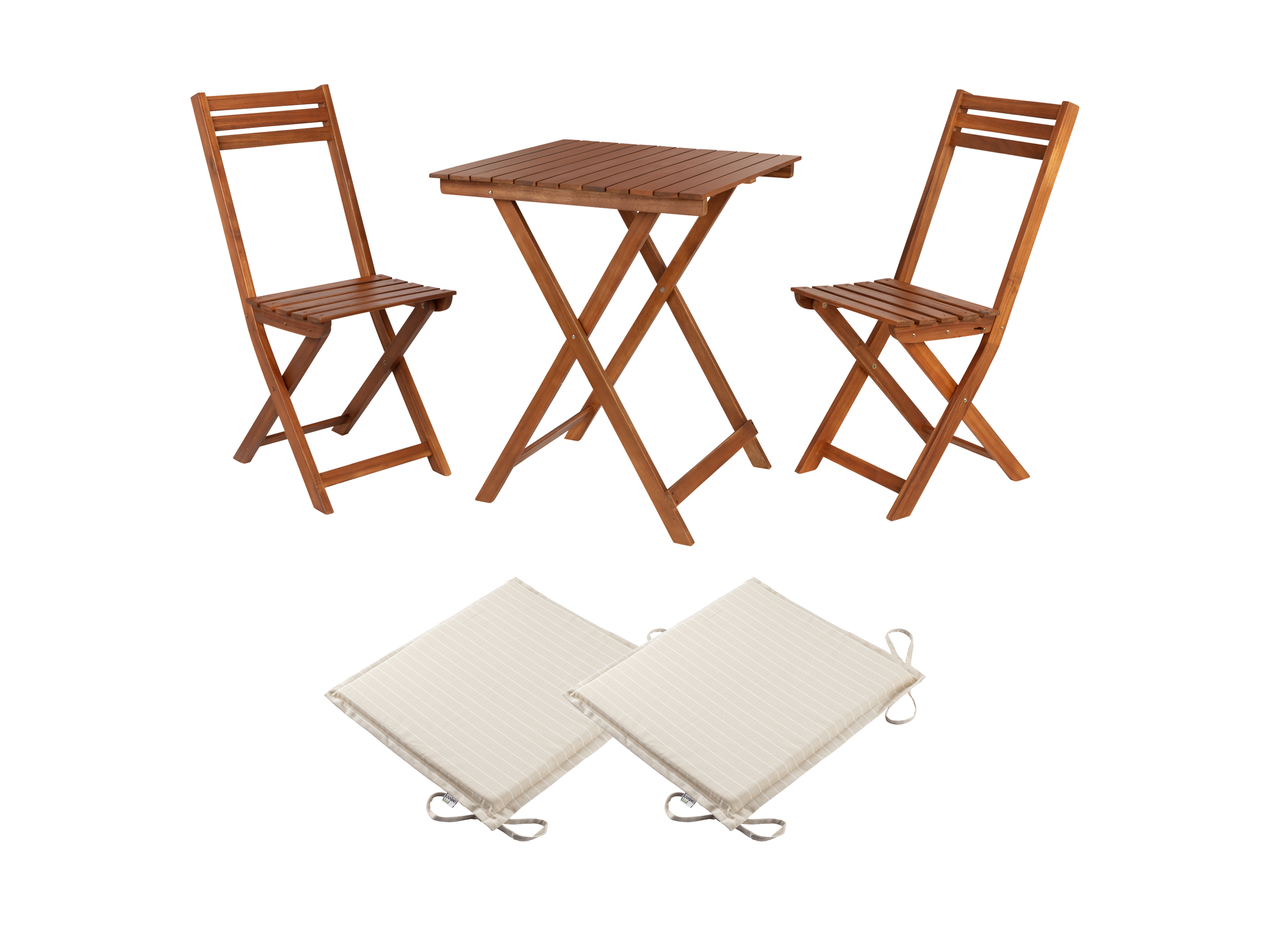 Livarno home Zestaw mebli balkonowych Sevilla z drewna akacjowego, stolik i 2 krzesła z 2 poduszkami na siedzisko