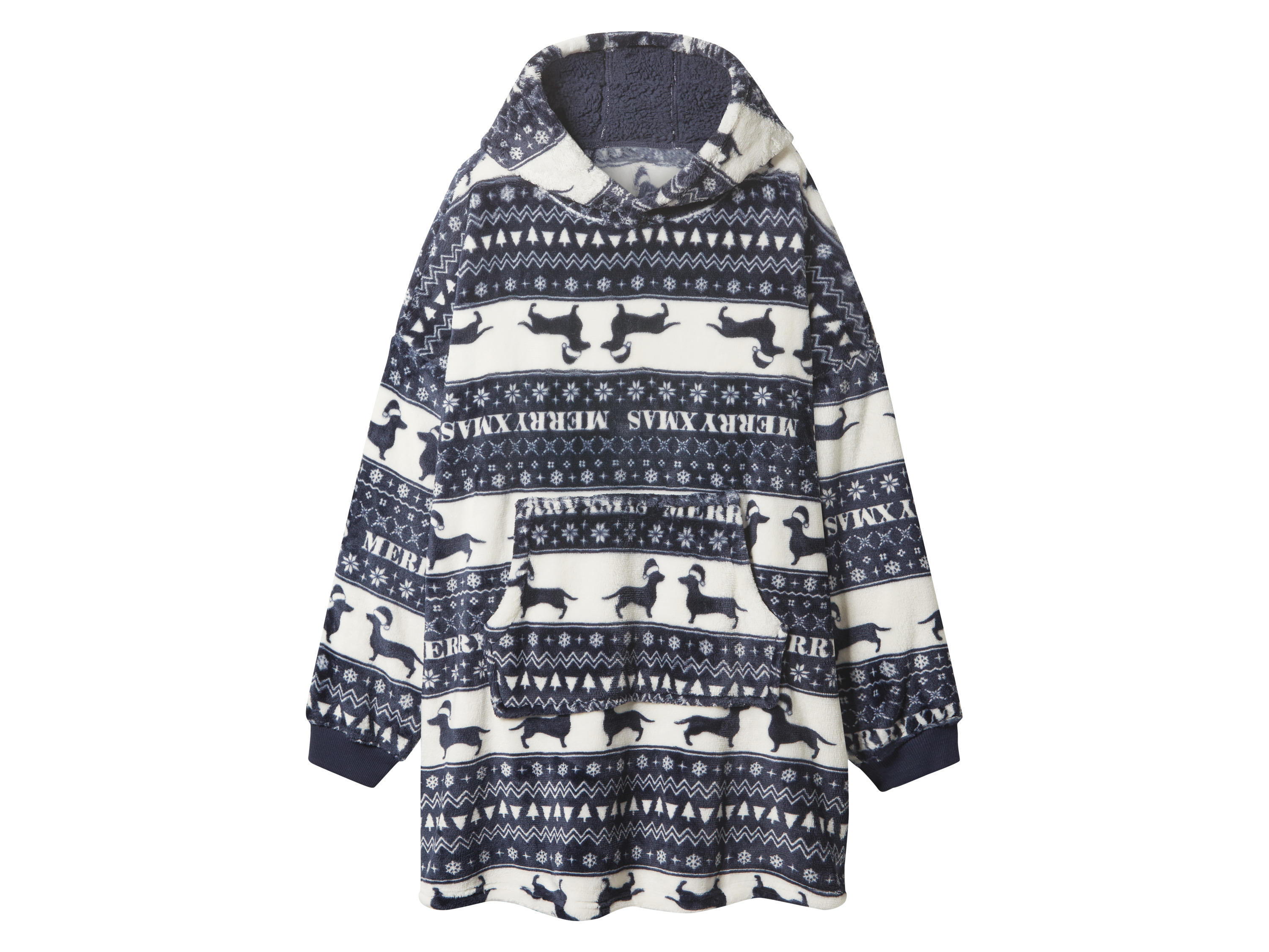 Bluza pluszowa damska lub męska z kapturem Granatowy/biały, S/M