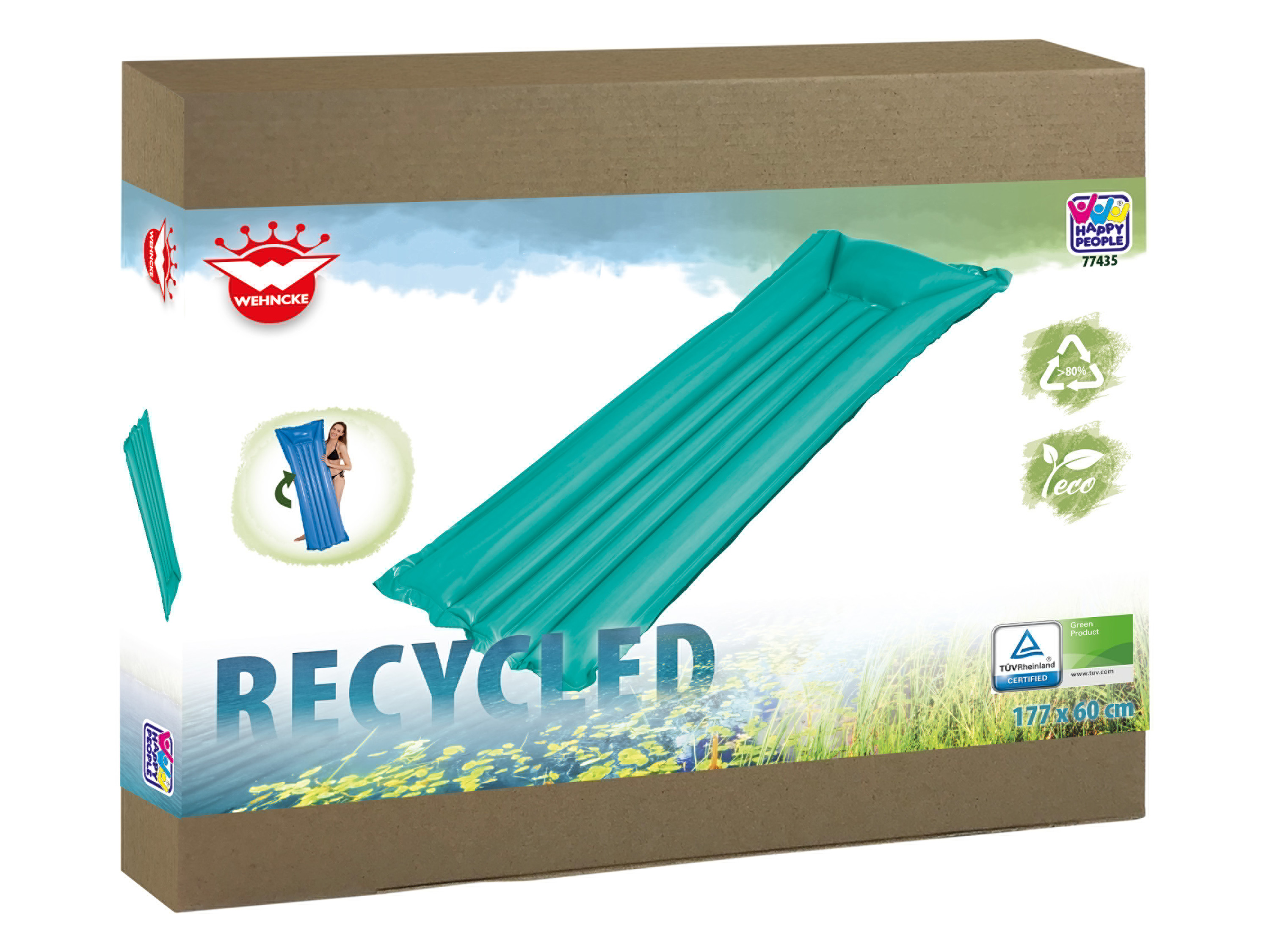 Happy People Materac dmuchany Eco, 177 x 60 cm, turkusowy / niebieski