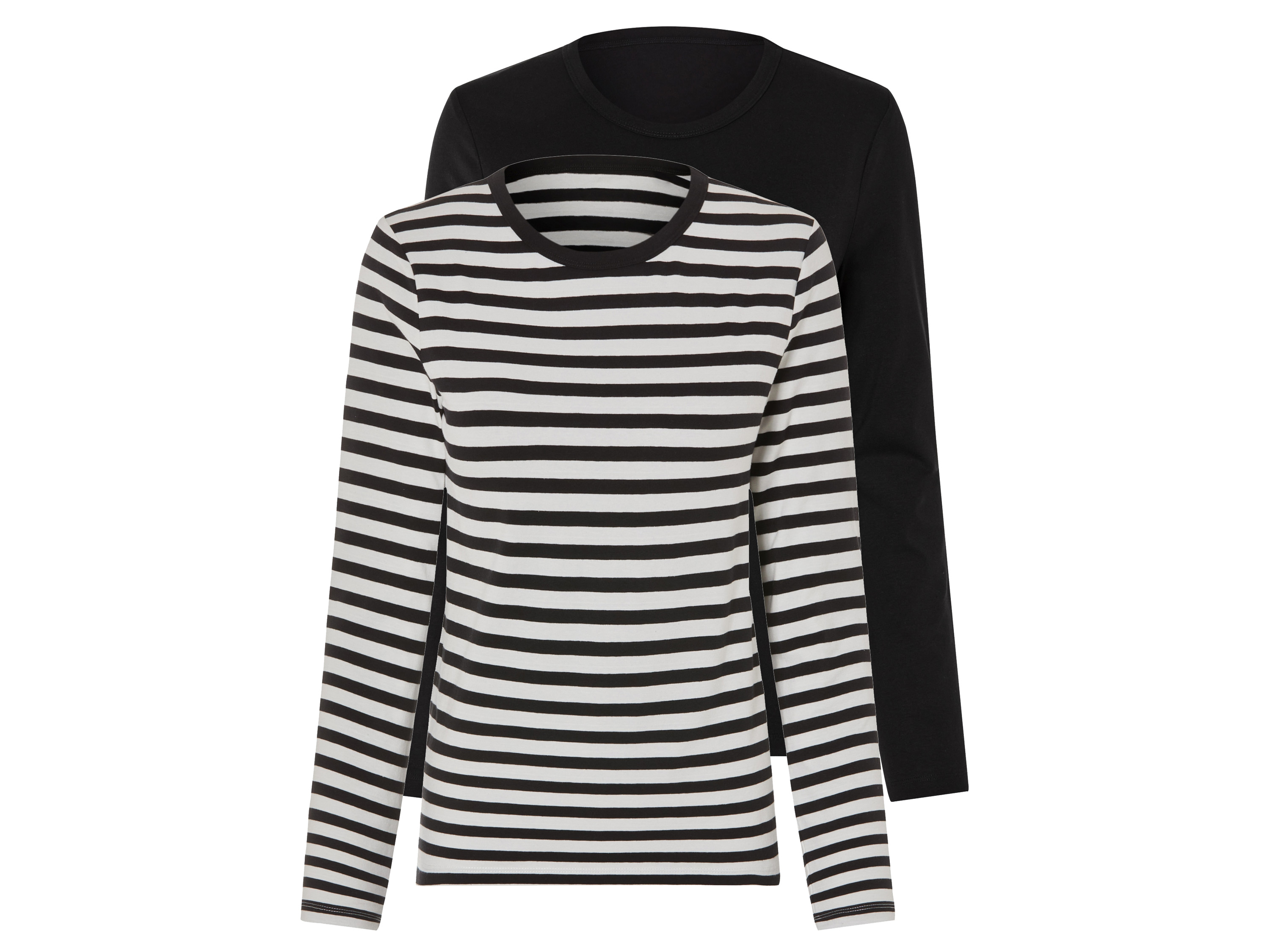 esmara Koszulki damskie z długim rękawem, 2 sztuki Pasy/biały/czarny, S36/38