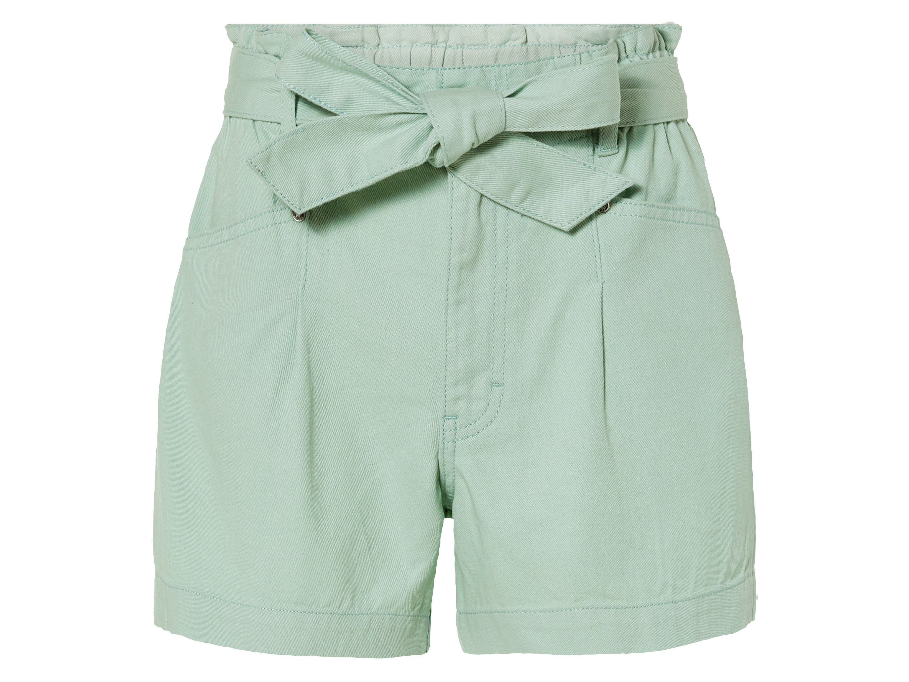 esmara Szorty jeansowe damskie bawełniane z wysokim stanem paperbag 46, Miętowy