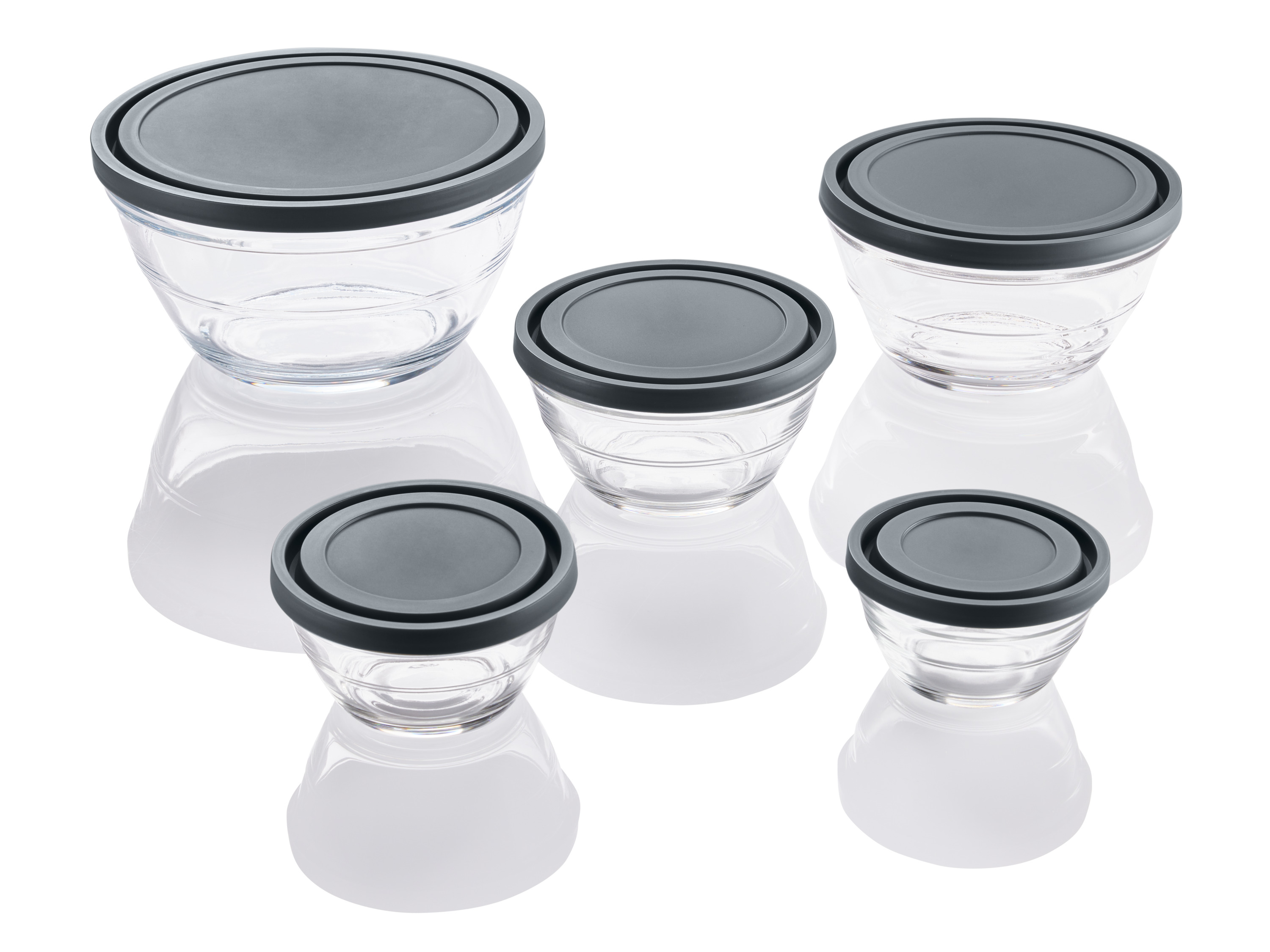 Livarno home Zestaw 5 szklanych misek z pokrywkami Szary