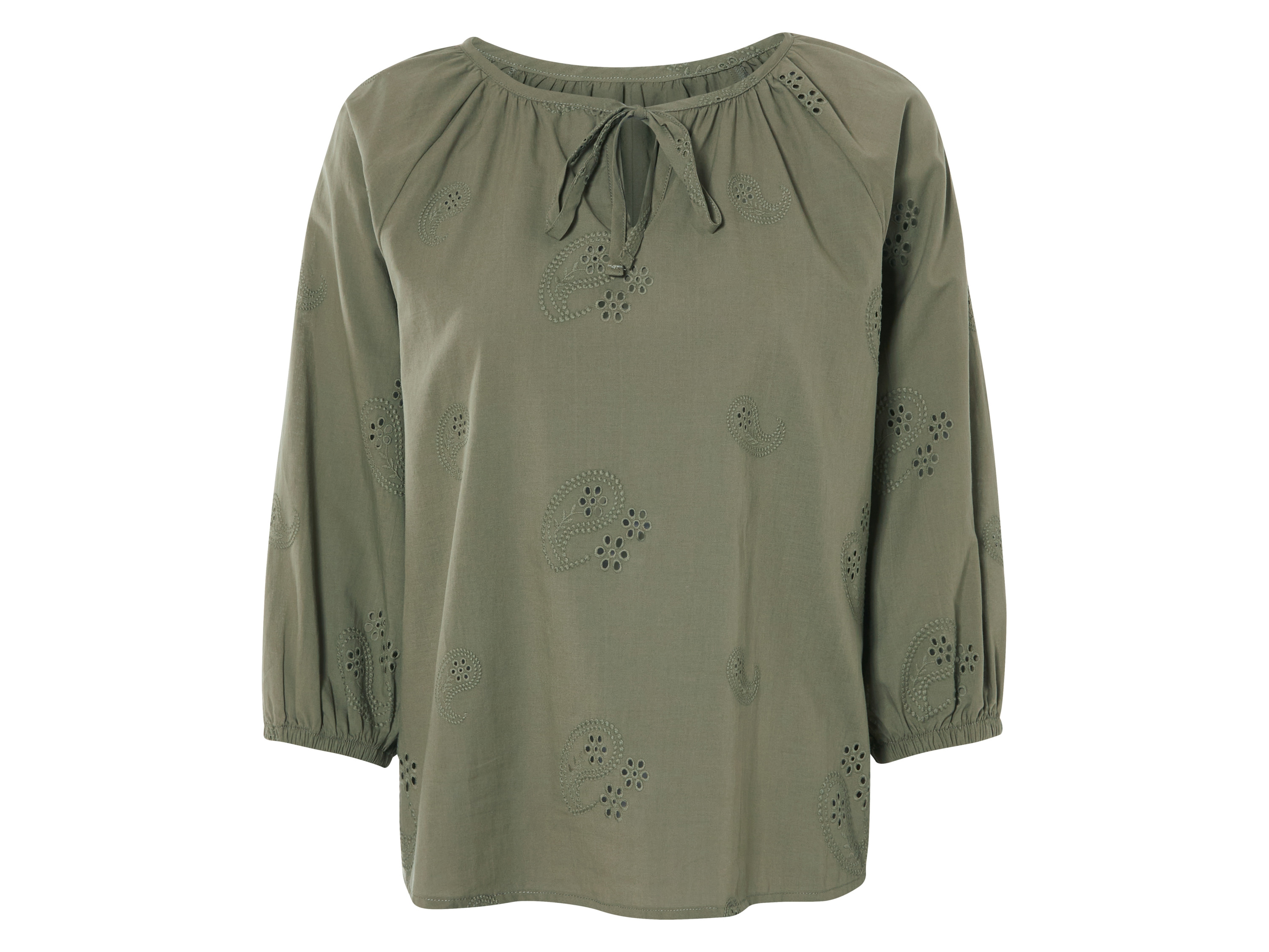 esmara Bluzka damska z bawełny z ozdobnym haftem Zielony, 36