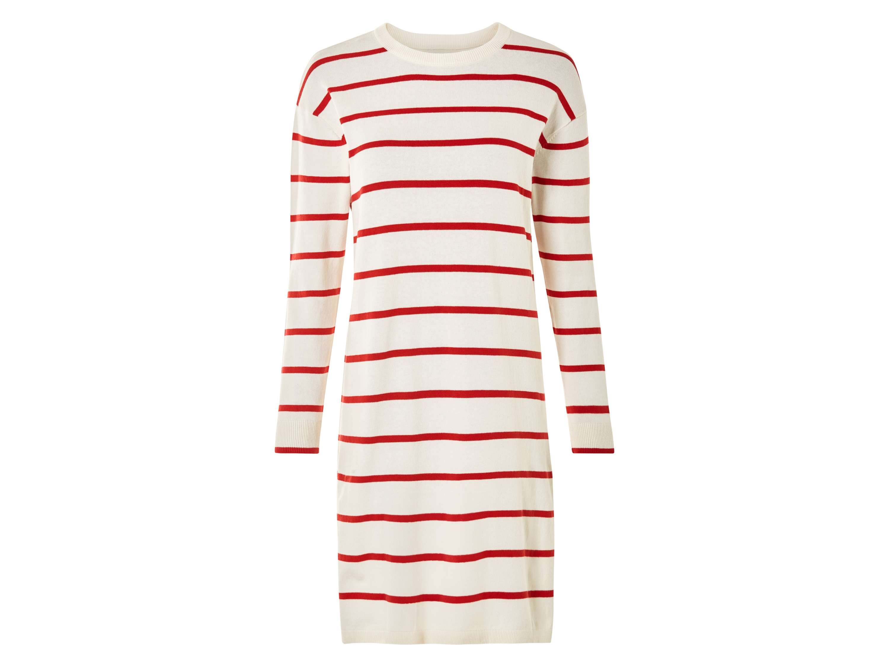 esmara Sukienka midi damska z bawełną organiczną beżowy/czerwony/paski, S36/38