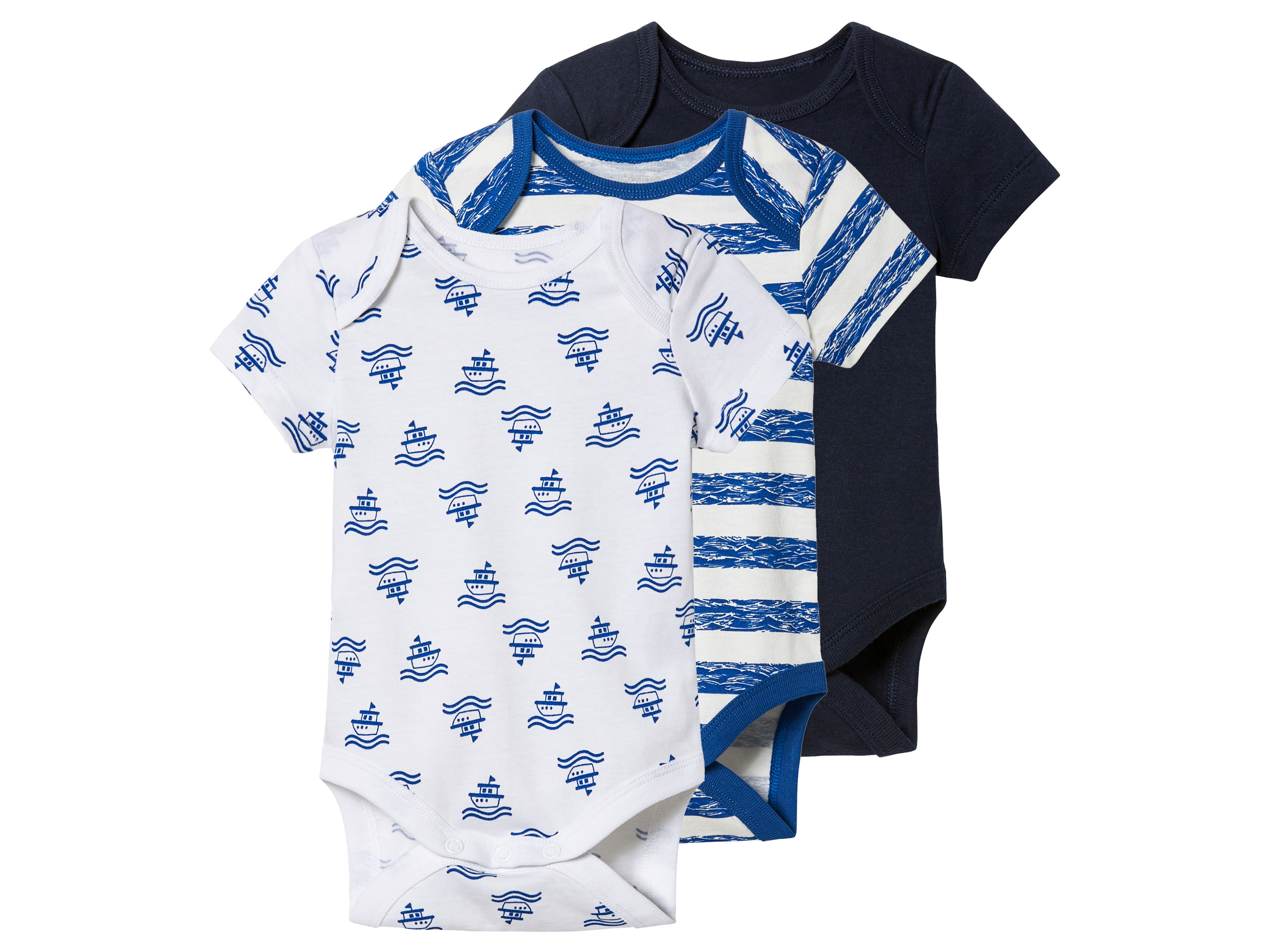 lupilu Body niemowlęce z bawełny, 3 sztuki 62/68, Paski/granatowy/biały