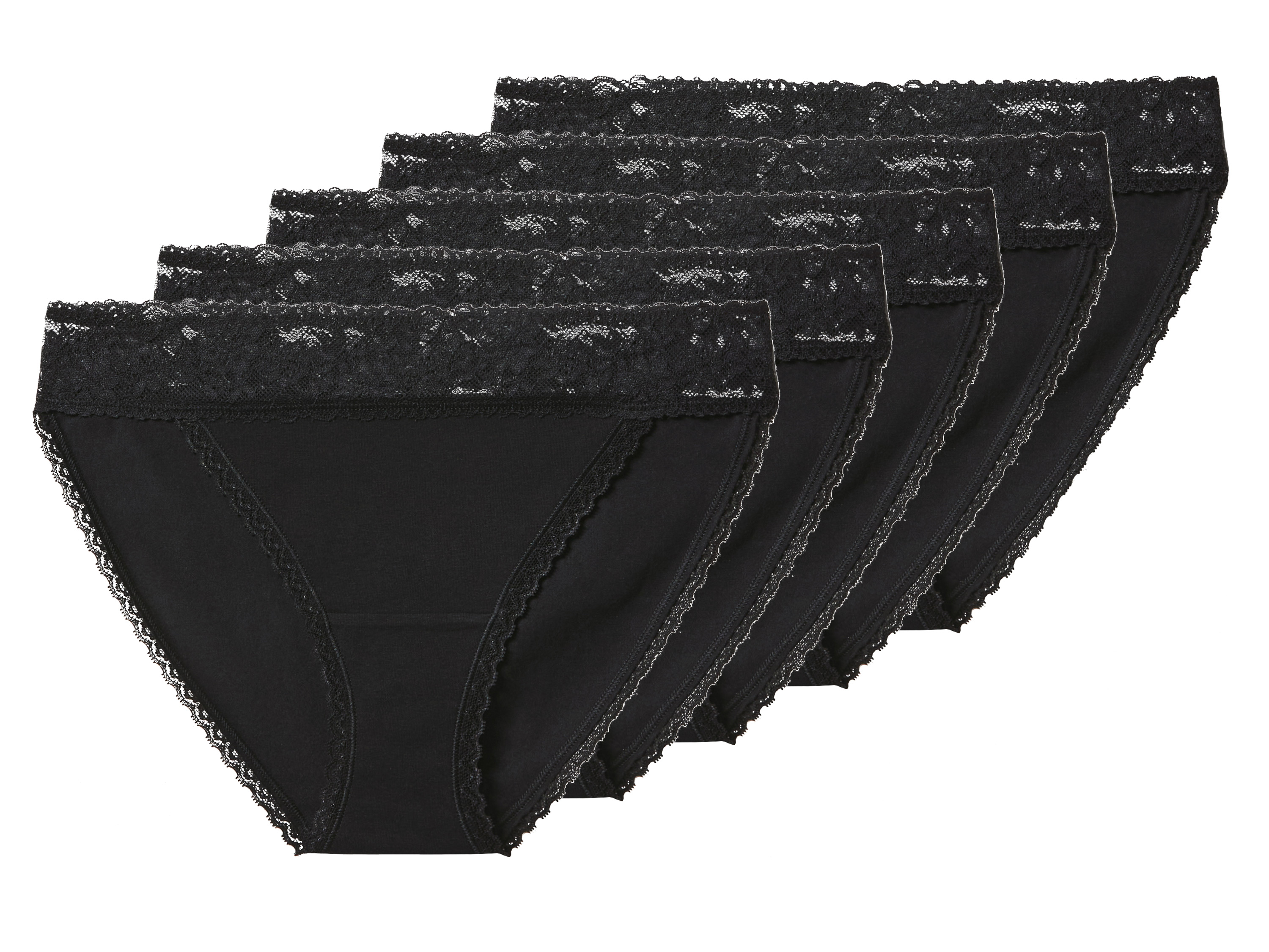 esmara Majtki slipy damskie z bawełną, 5 par Czarny, XL 48/50