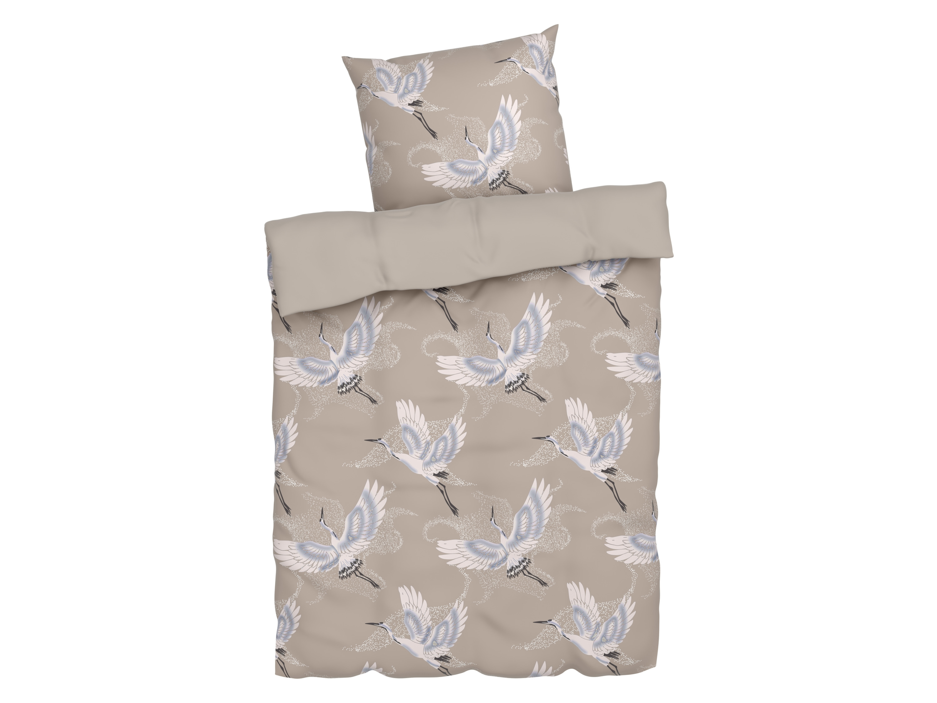 Livarno home Pościel satynowa z bawełny, 140 x 200 cm Żuraw/beż