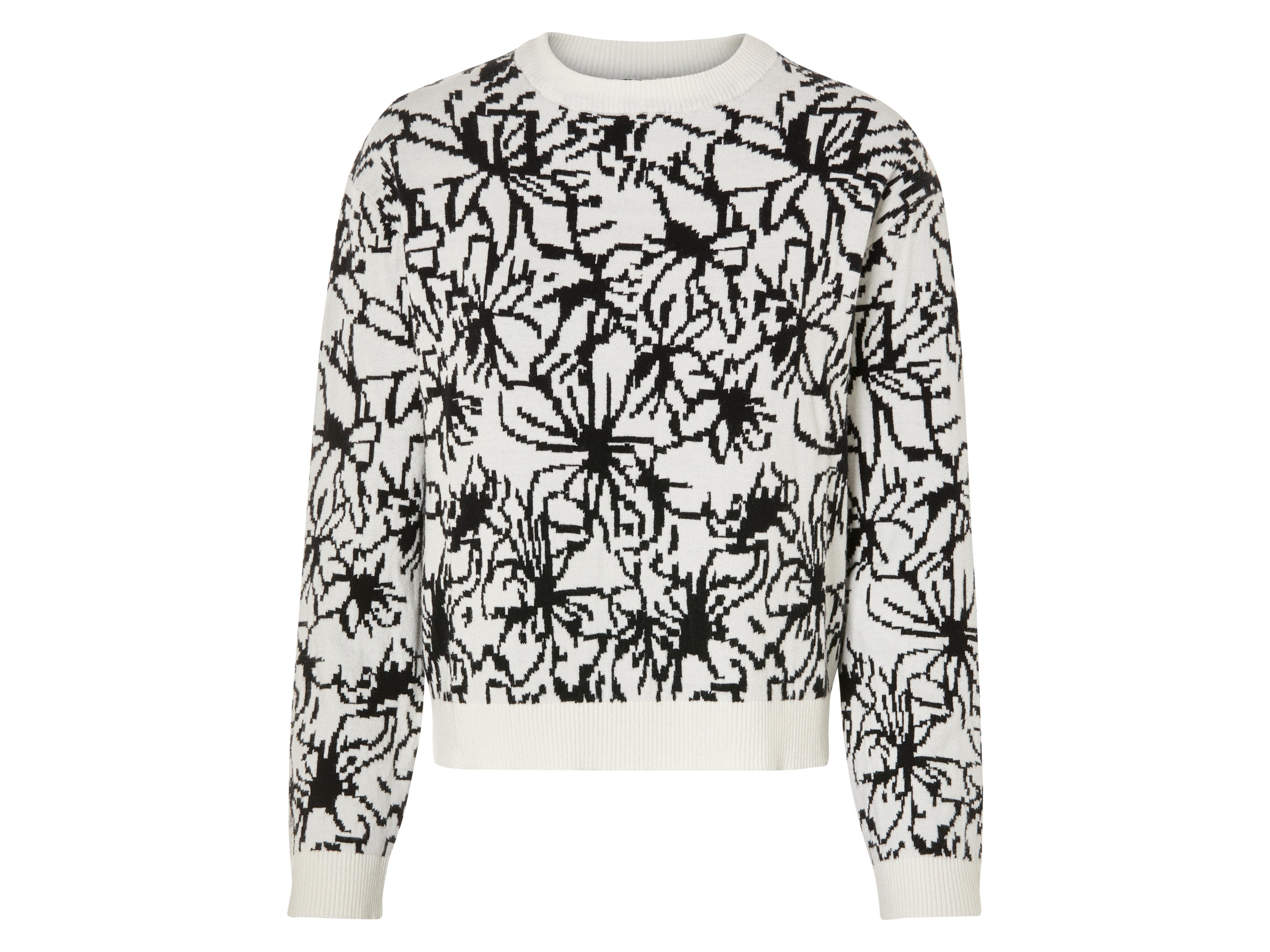 esmara Sweter damski z grubej dzianiny Xl48/50, Kwiaty białe/czarne