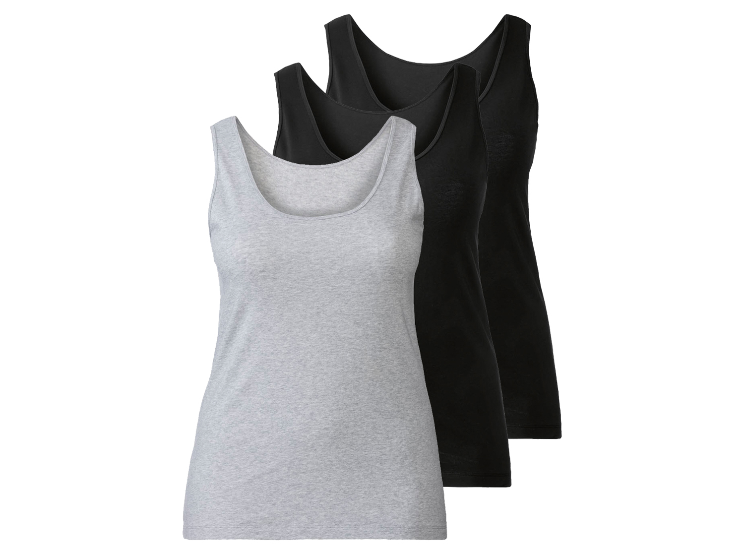 esmara Podkoszulki damskie XXL z bawełną, 3 sztuki XXL 52/54, Czarny/ szary