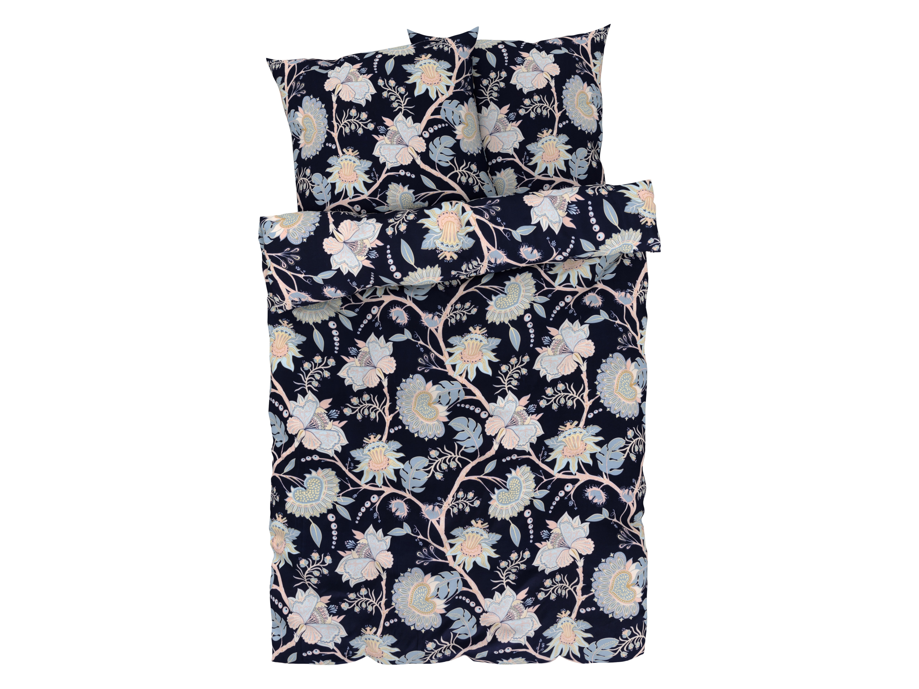 Livarno home Pościel z mikrowłókna satynowego, 220 x 200 cm kwiaty/granatowe