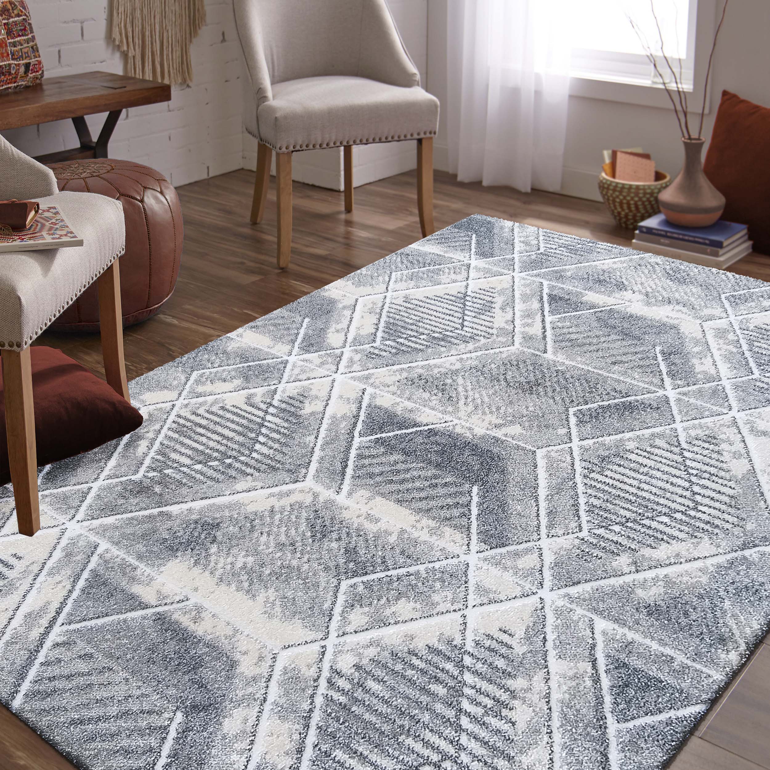 Dywan - 80 x 150 cm - Szary z kremowym - Nowoczesny - Dywanopol