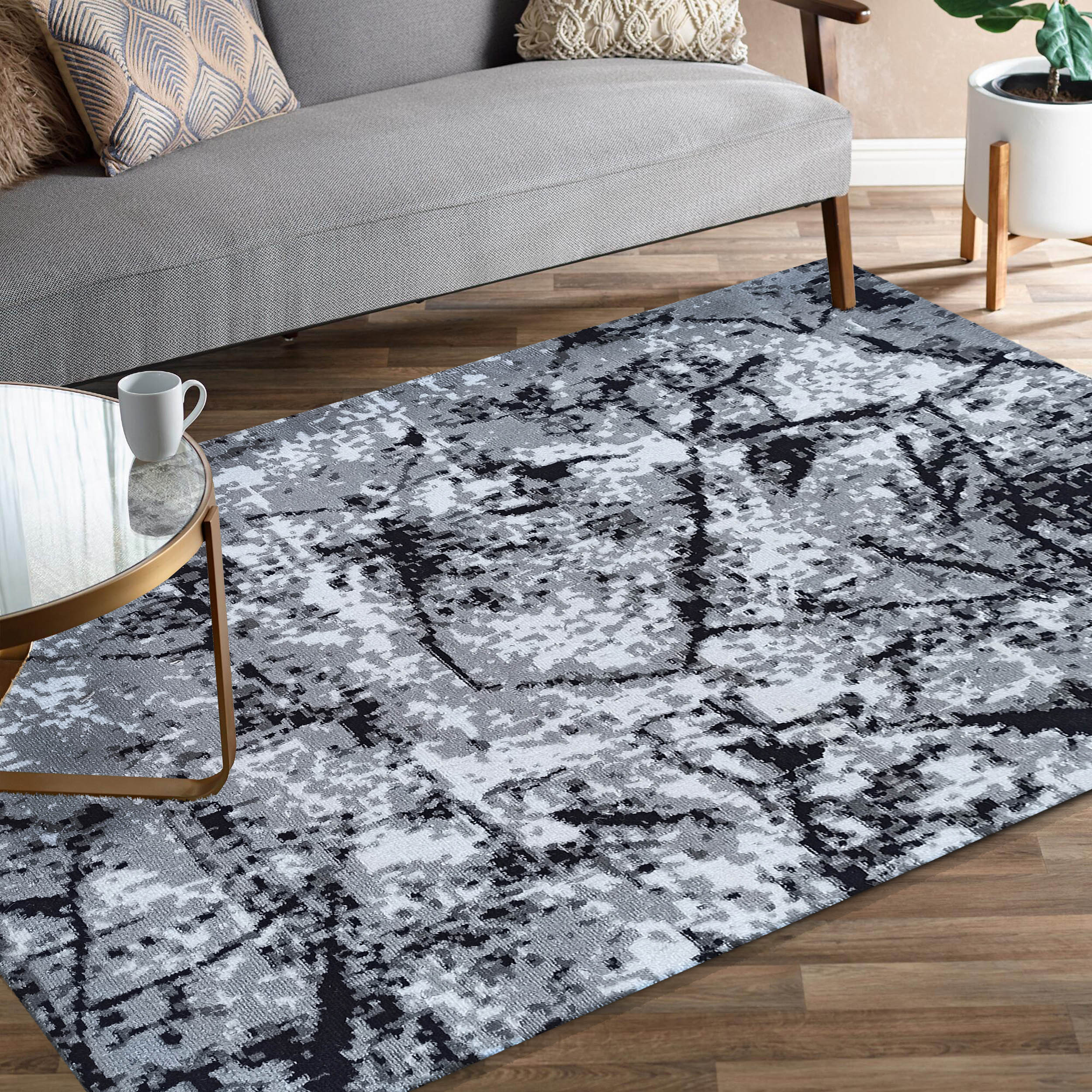 Dywan - 80 x 150 cm - Czarny z szarym - Nowoczesny - Dywanopol