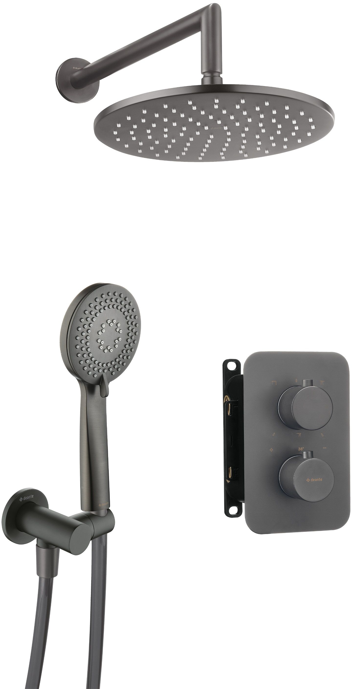 Darmowa Dostawa - Zestaw prysznicowy podtynkowy termostatyczny z deszczownicą grafitowy Deante Box BXYZDEBT