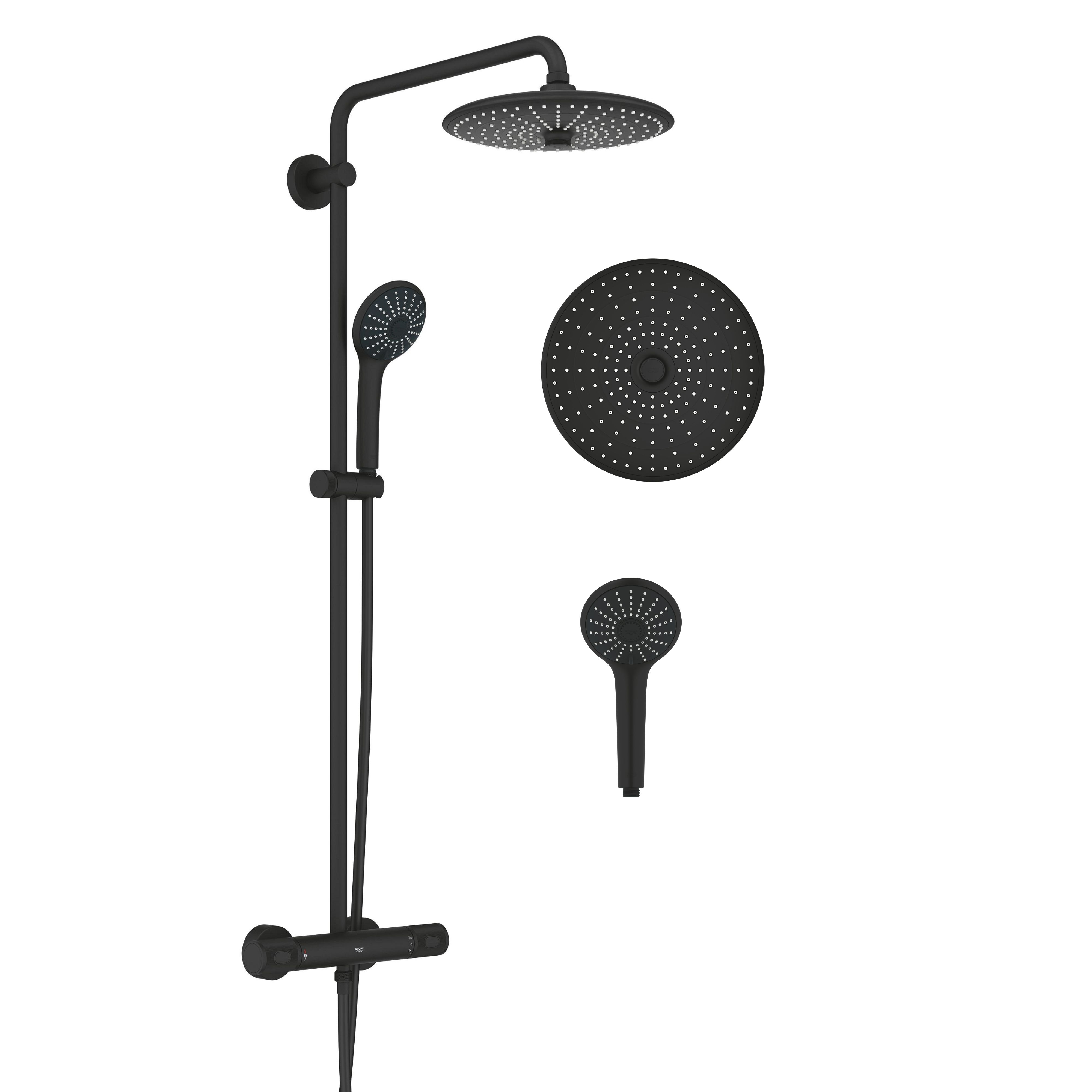 Darmowa Dostawa - Zestaw prysznicowy ścienny termostatyczny z deszczownicą czarny Grohe Vitalio Joy 26403KF2