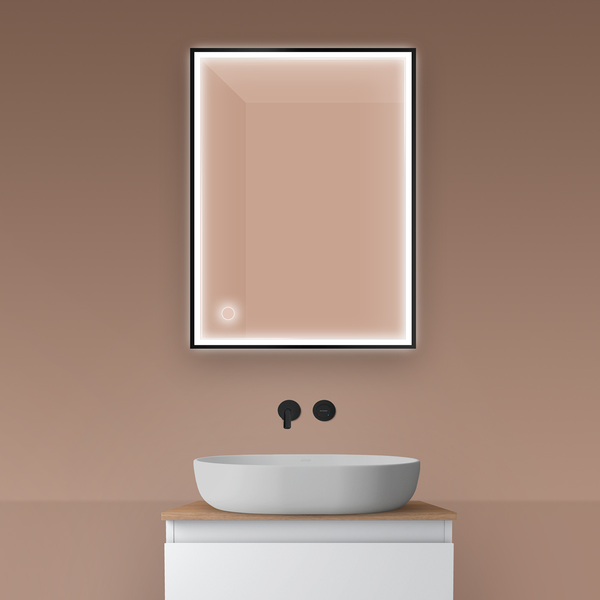 Darmowa Dostawa - Lustro 60x80 cm prostokątne z oświetleniem z matą grzewczą czarny Oltens Nordlis 64105300