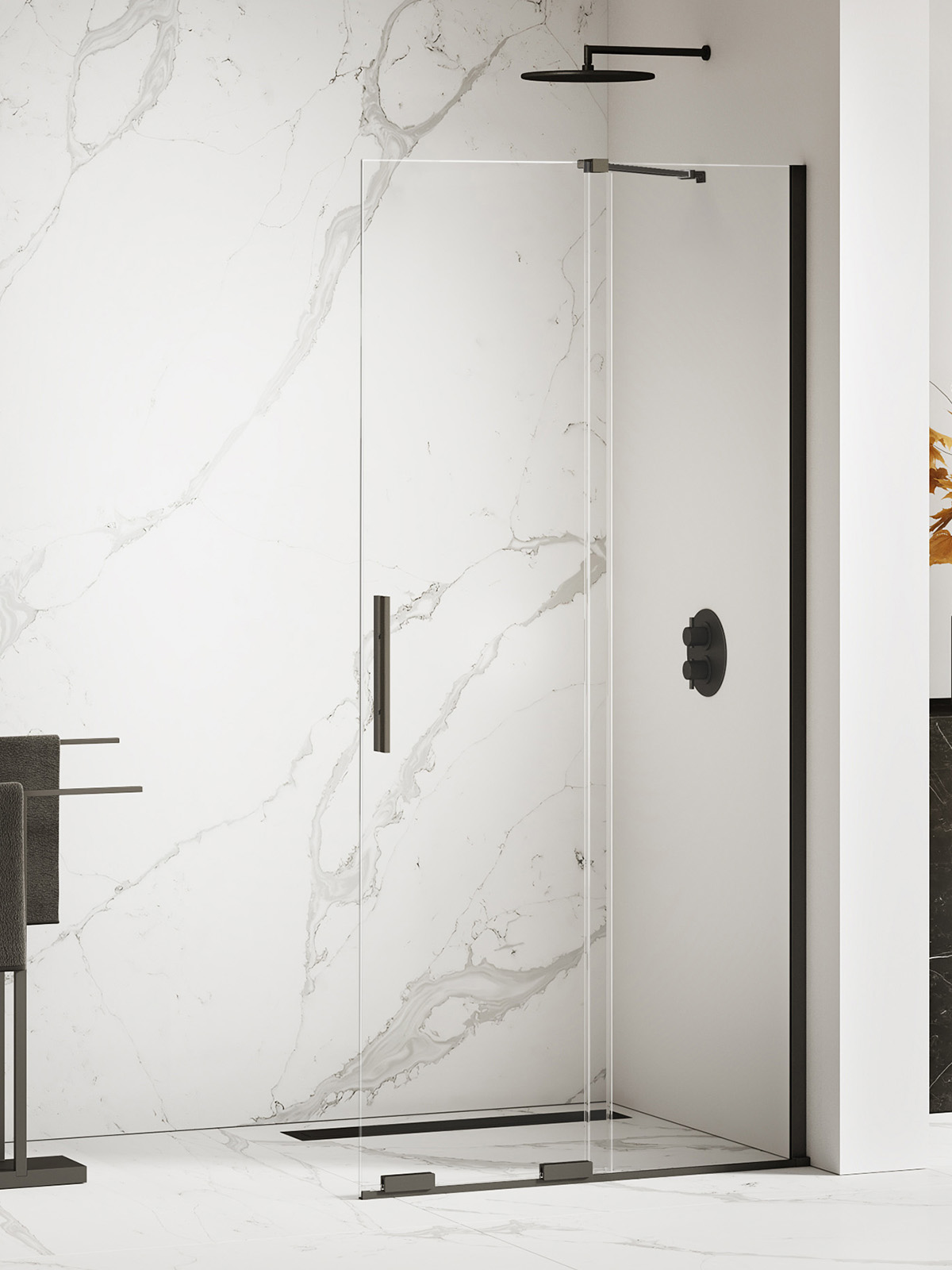 Darmowa Dostawa - Ścianka prysznicowa walk-in 140 cm czarny mat/szkło przezroczyste New Trendy Smart Black EXK4195WU