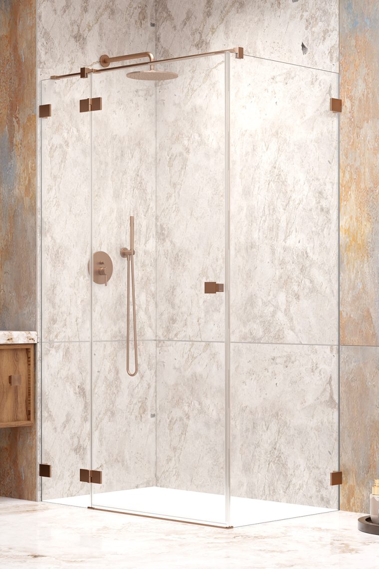 Darmowa Dostawa - Drzwi prysznicowe 110 cm uchylne miedź szczotkowany/szkło przezroczyste Radaway Essenza Pro Brushed Copper KDJ 100971109301L