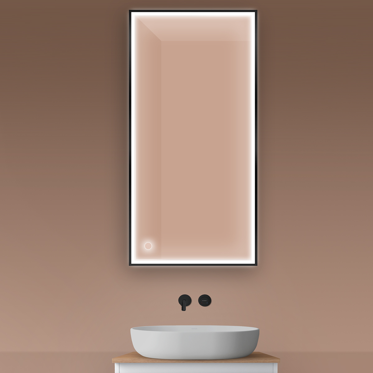 Darmowa Dostawa - Lustro 60x120 cm prostokątne z oświetleniem z matą grzewczą czarny Oltens Nordlis 64107300