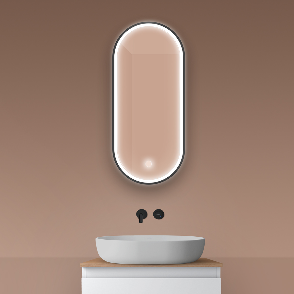 Darmowa Dostawa - Lustro 40x90 cm owalne z oświetleniem z matą grzewczą czarny Oltens Nordlis 64103300