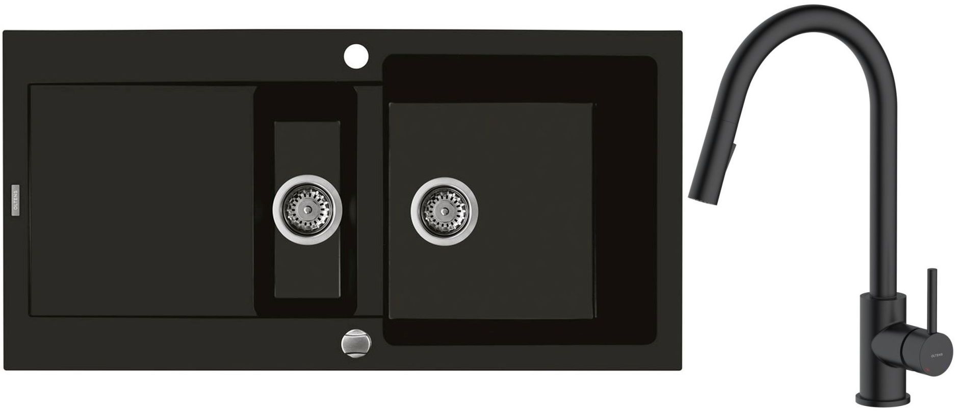 Darmowa Dostawa - Zlewozmywak z baterią czarny / czarny Oltens Gravan abset4756