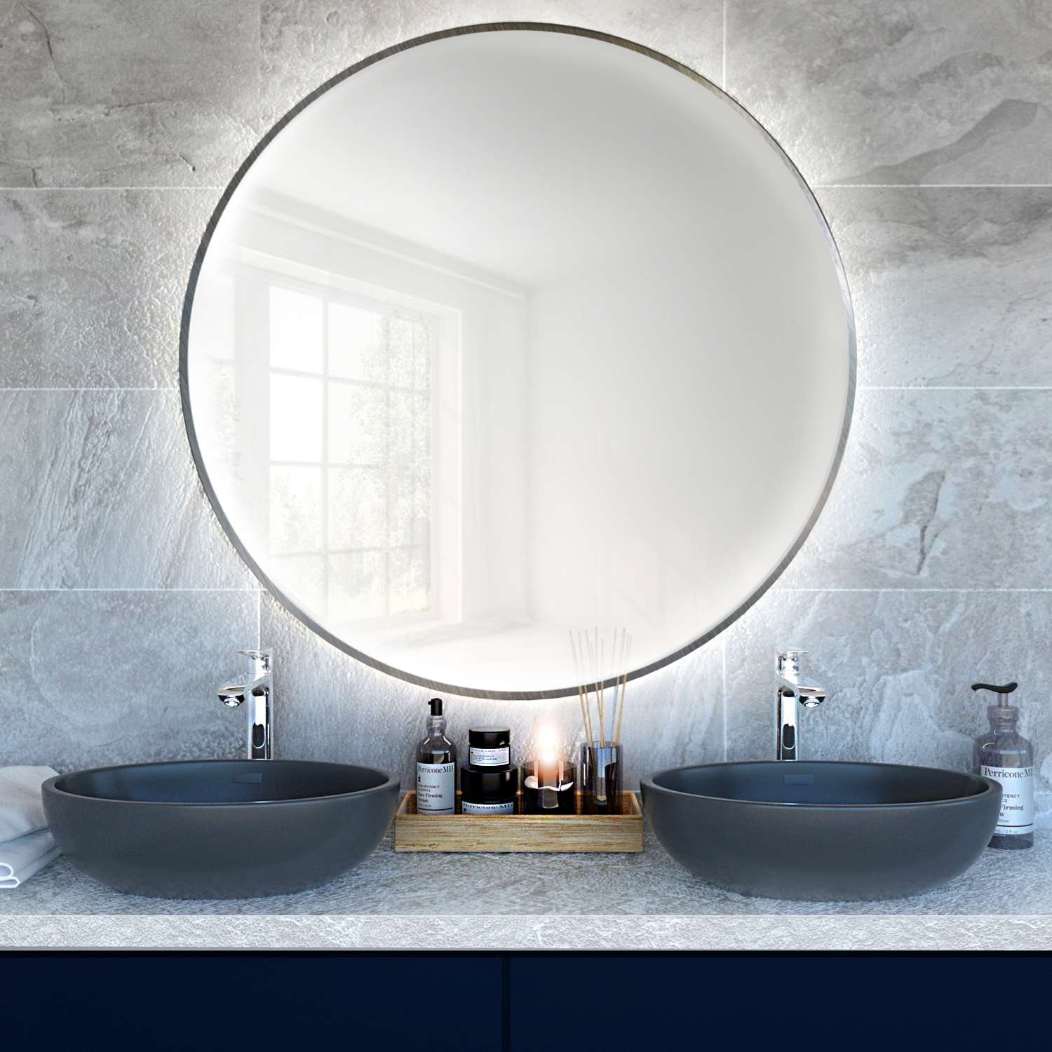 Darmowa Dostawa - Lustro 50x50 cm okrągłe z oświetleniem srebrny Baltica Design Bright 5903003189251