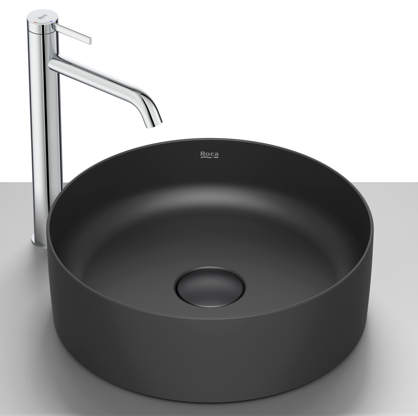 Darmowa Dostawa - Umywalka 39x39 cm okrągła nablatowa czarna Roca Terra A32787N080