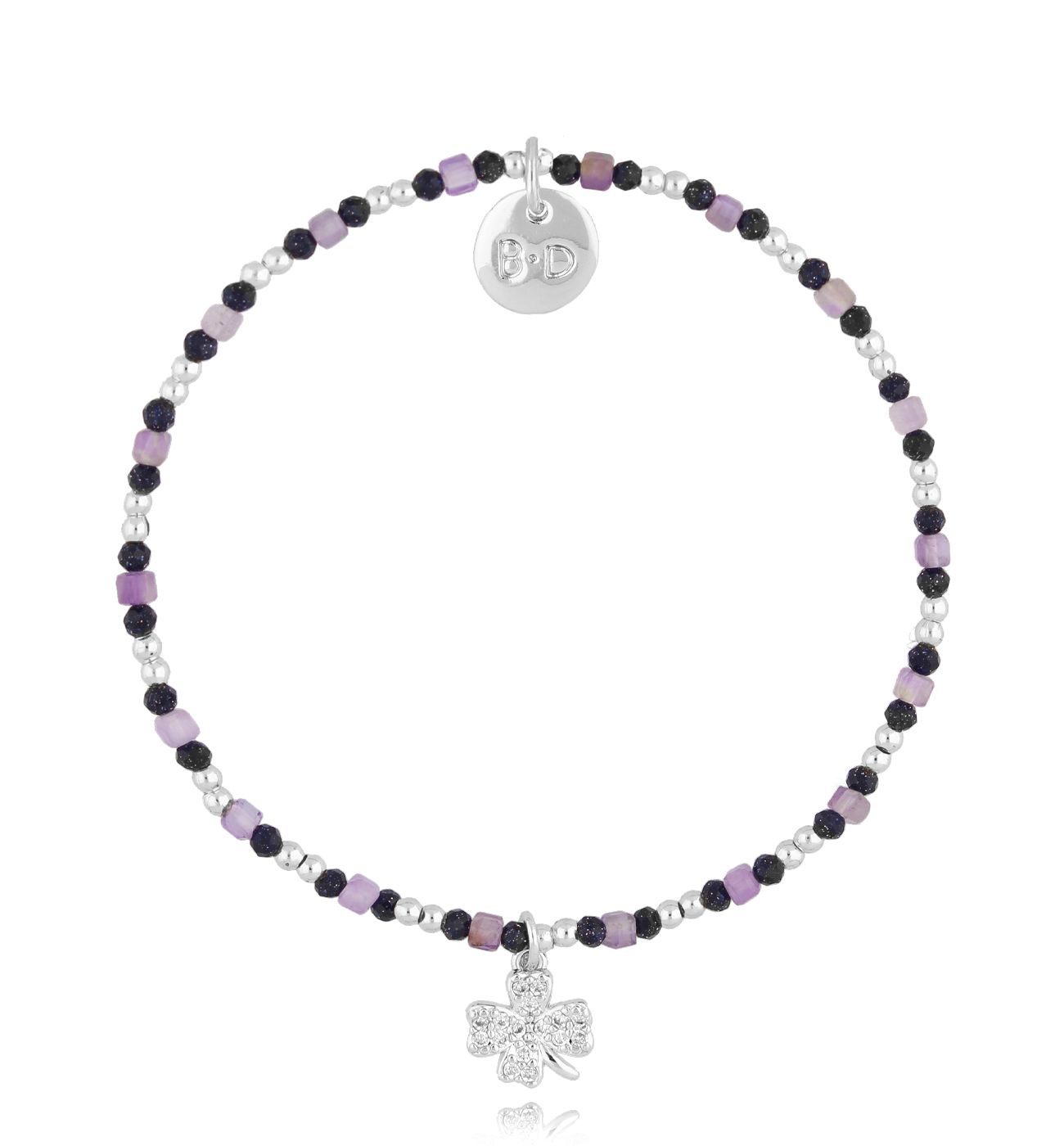 Bransoletka srebrna z ametystami i koniczynką BTW2788