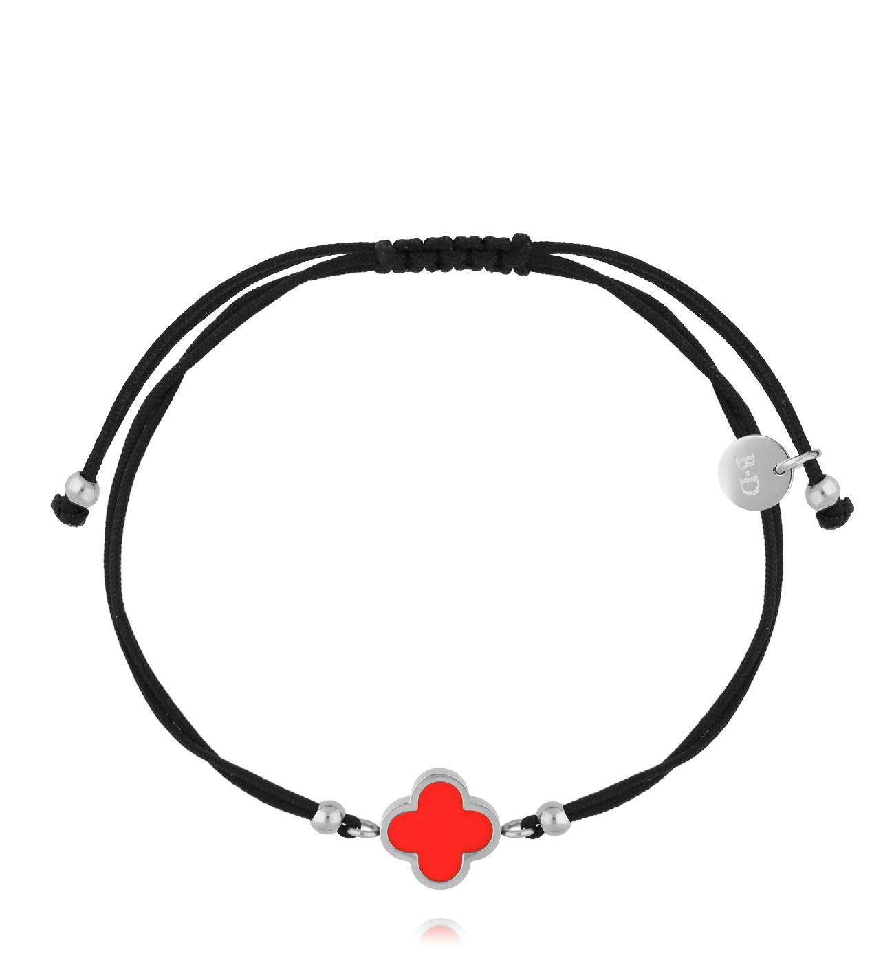Bransoletka z czarnym sznurkiem i czerwoną koniczynką BGL1084