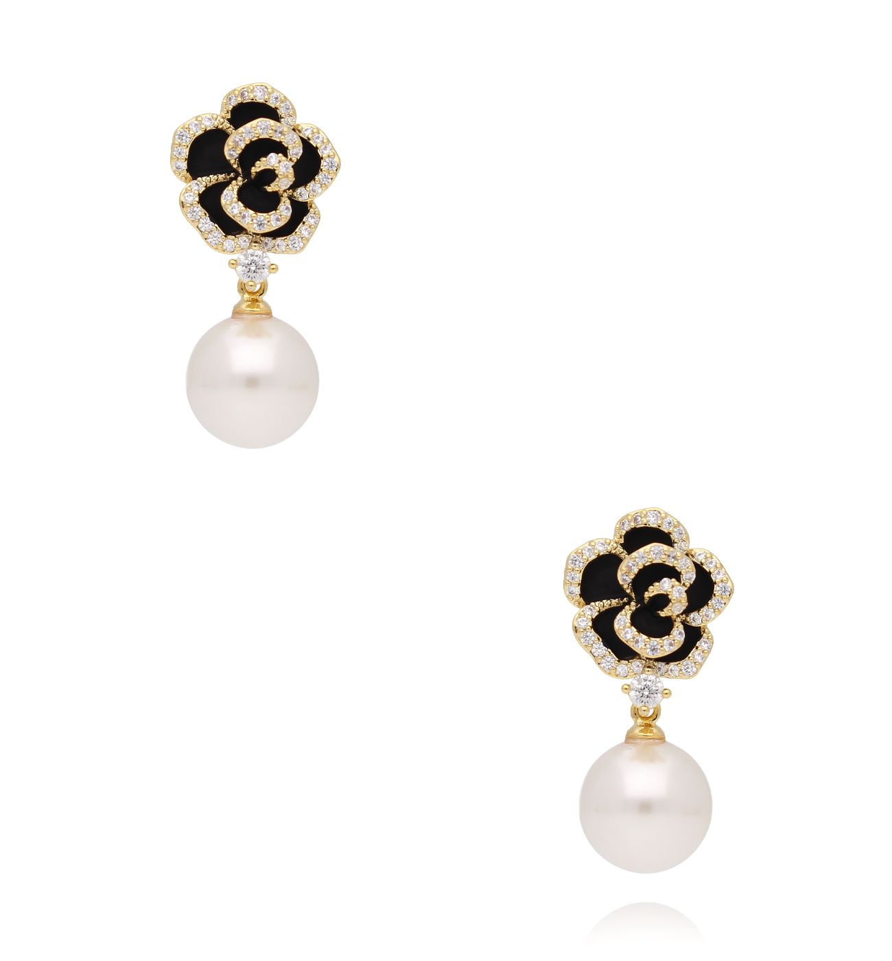 Kolczyki różyczki z cyrkoniami i perłami KLU0131