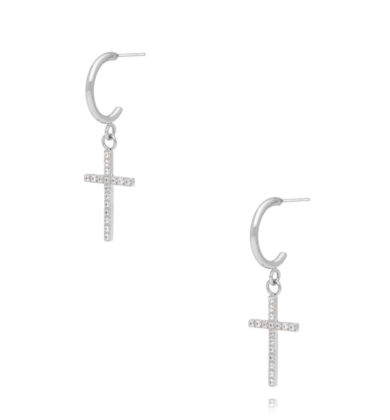 Kolczyki krzyżyki z cyrkoniami srebrne Crystal Cross - By Dziubeka