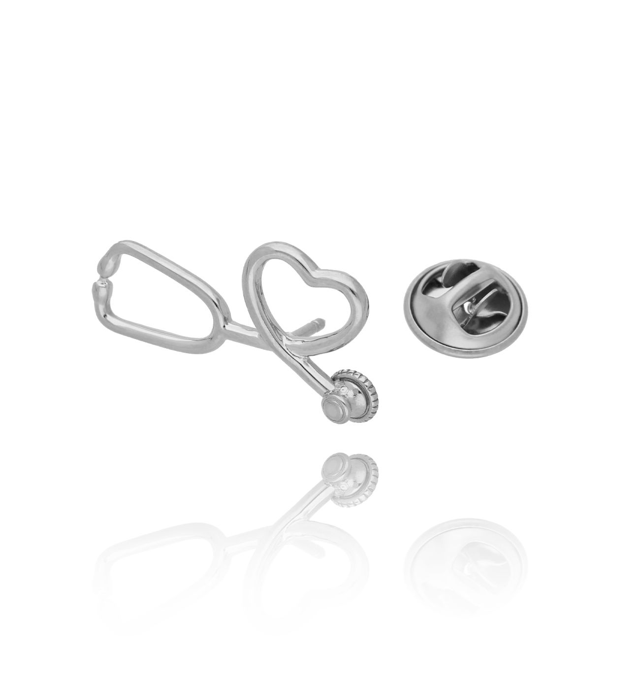 Broszka srebrna ze stali szlachetnej serce i stetoskop Your Doc BRSA0001