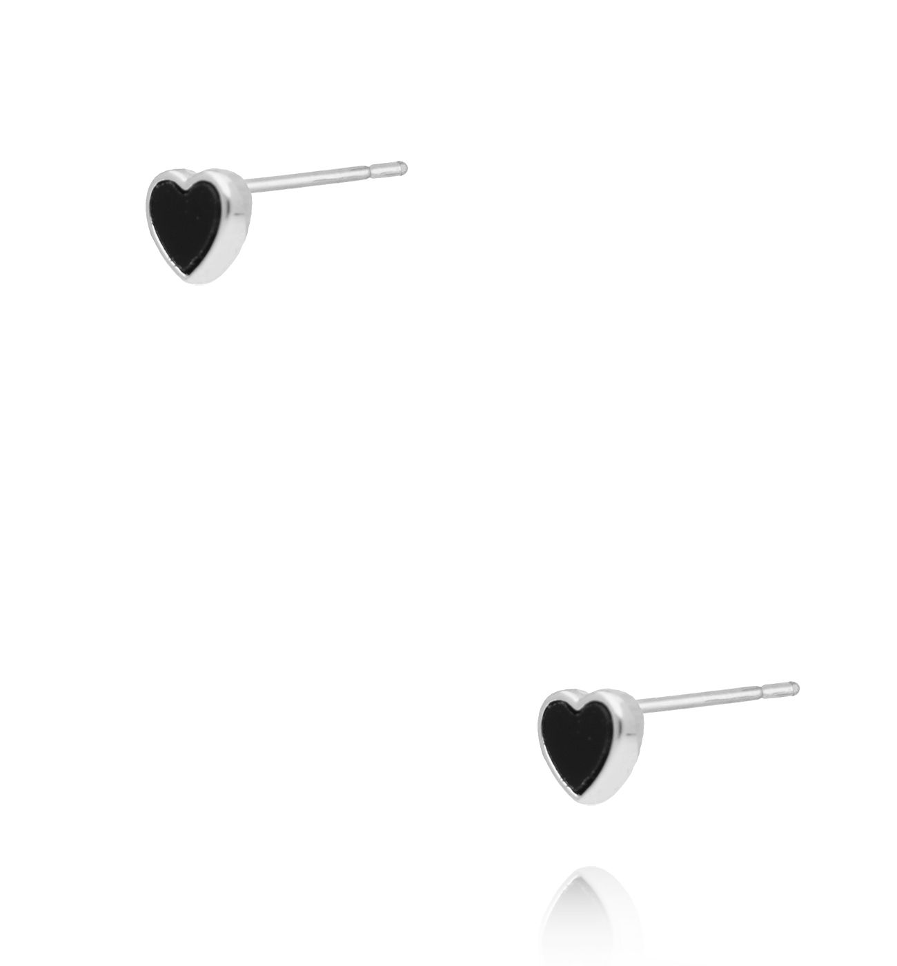 Kolczyki serca z czarnym oczkiem srebrne KCA0105 - By Dziubeka