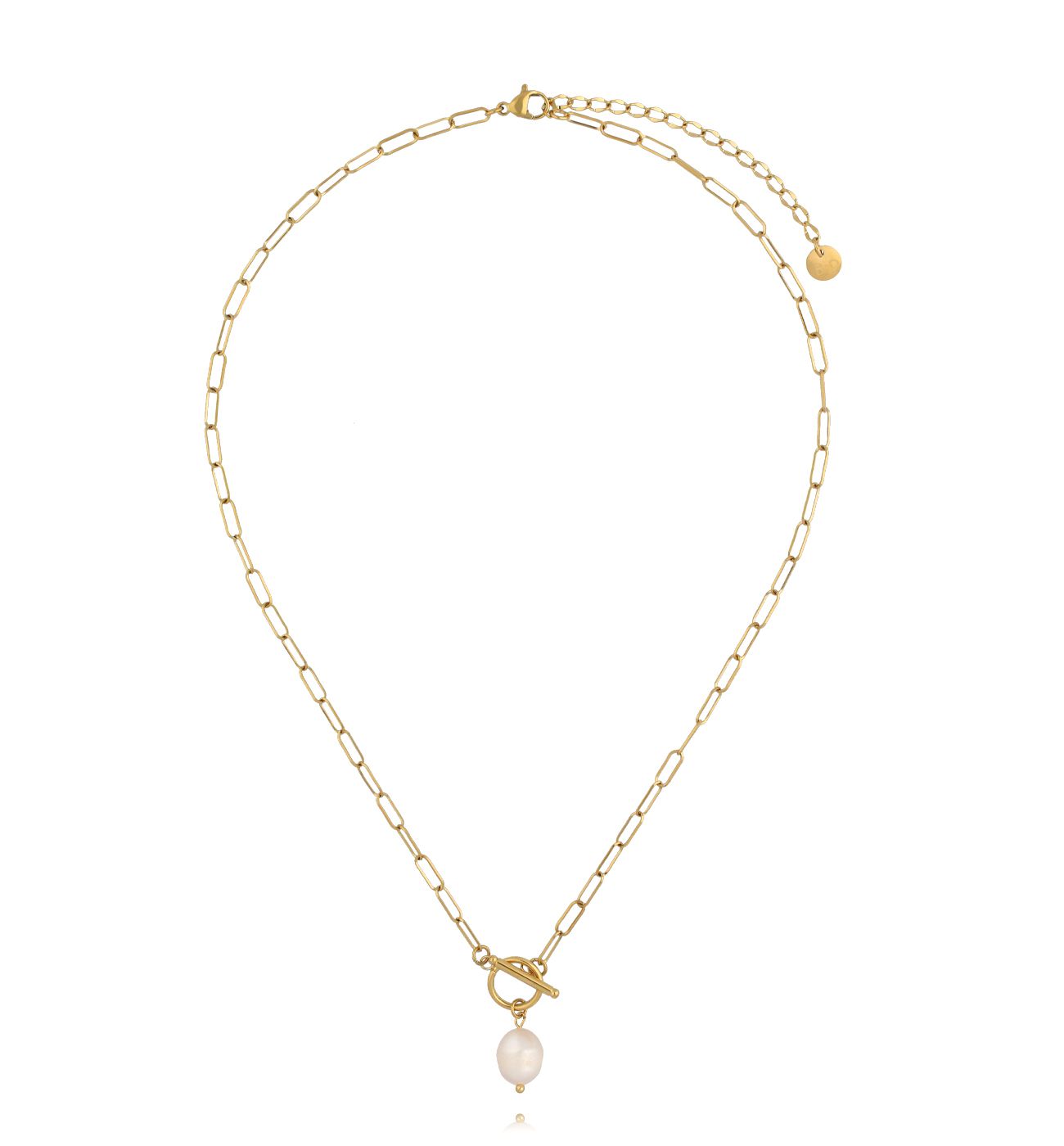 Naszyjnik z łańcuszkiem i perełka zapinany z przodu NSY0667