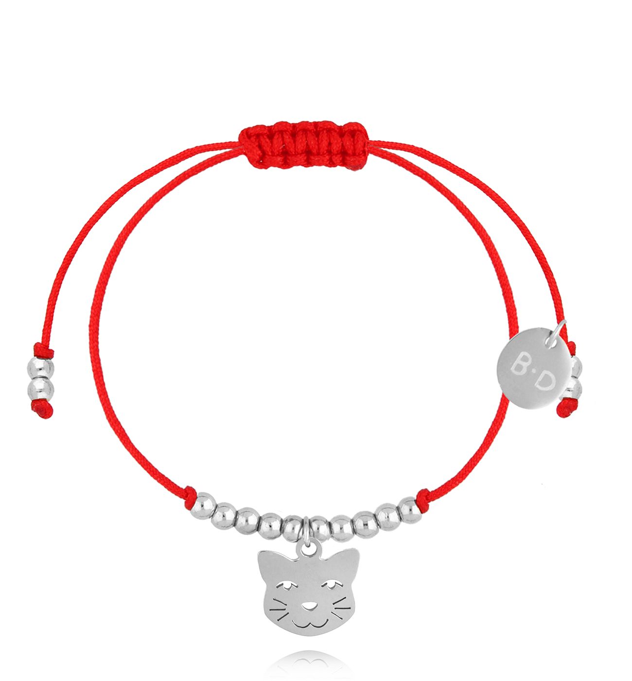 Bransoletka czerwona ze srebrnym kotkiem Dignité BGL0935