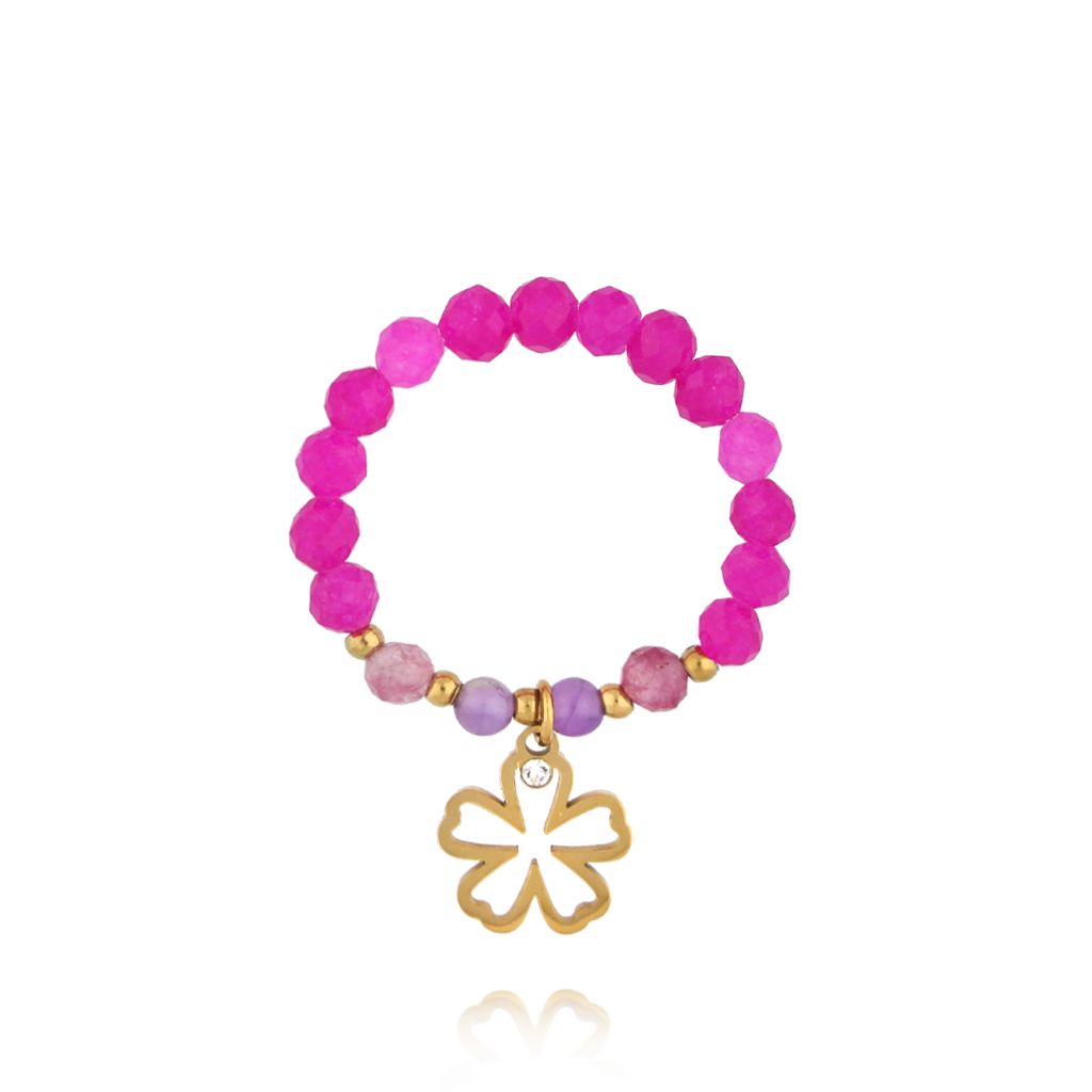 Pierścionek fuksjowy z kwiatkiem - By Dziubeka