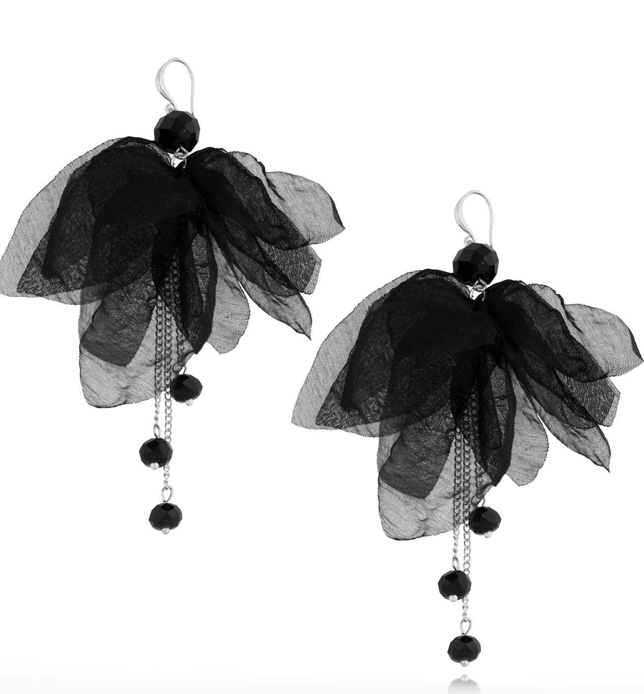 Kolczyki czarne z szyfonu Carnation - By Dziubeka