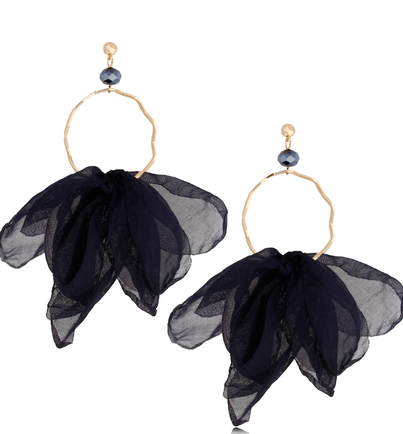 Kolczyki czarno granatowe z szyfonu Carino KBL1441