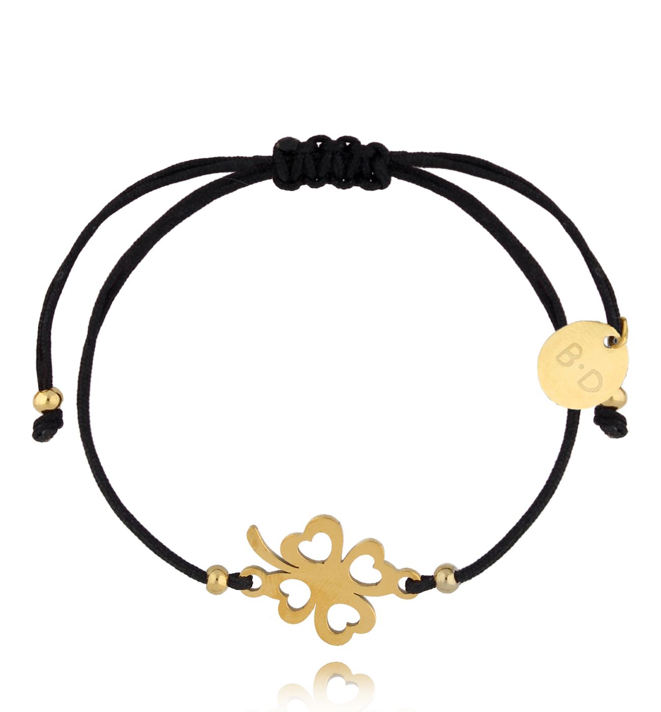 Bransoletka czarna ze złotą koniczynką Joie BGL0926 - By Dziubeka