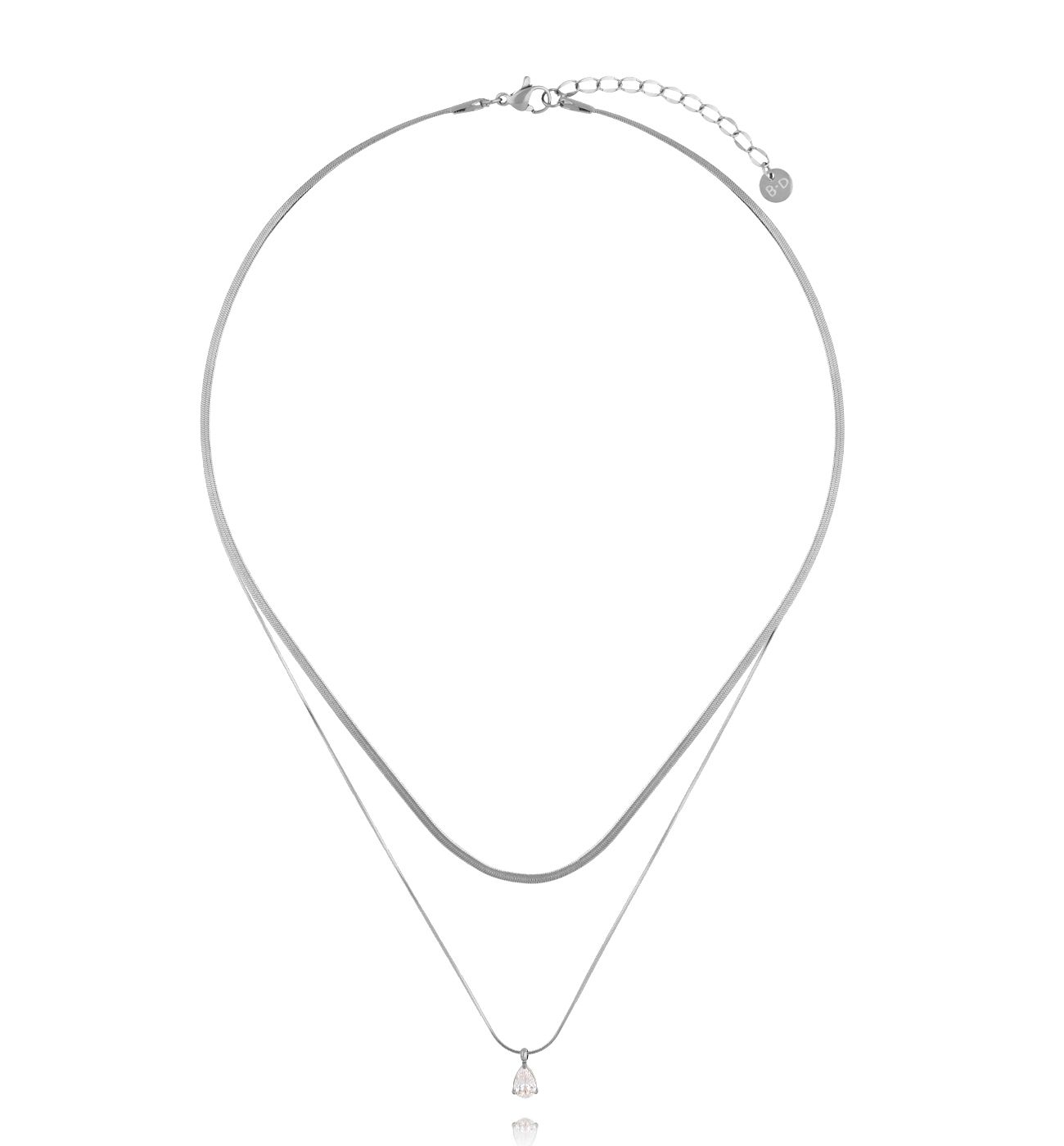 Naszyjnik podwójny z kryształkiem i żmijką srebrny NSY0591 - By Dziubeka