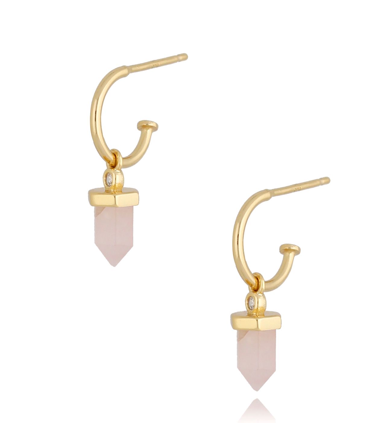 Kolczyki pozłacane kółeczka z kwarcem różowym LOVE KGE0004