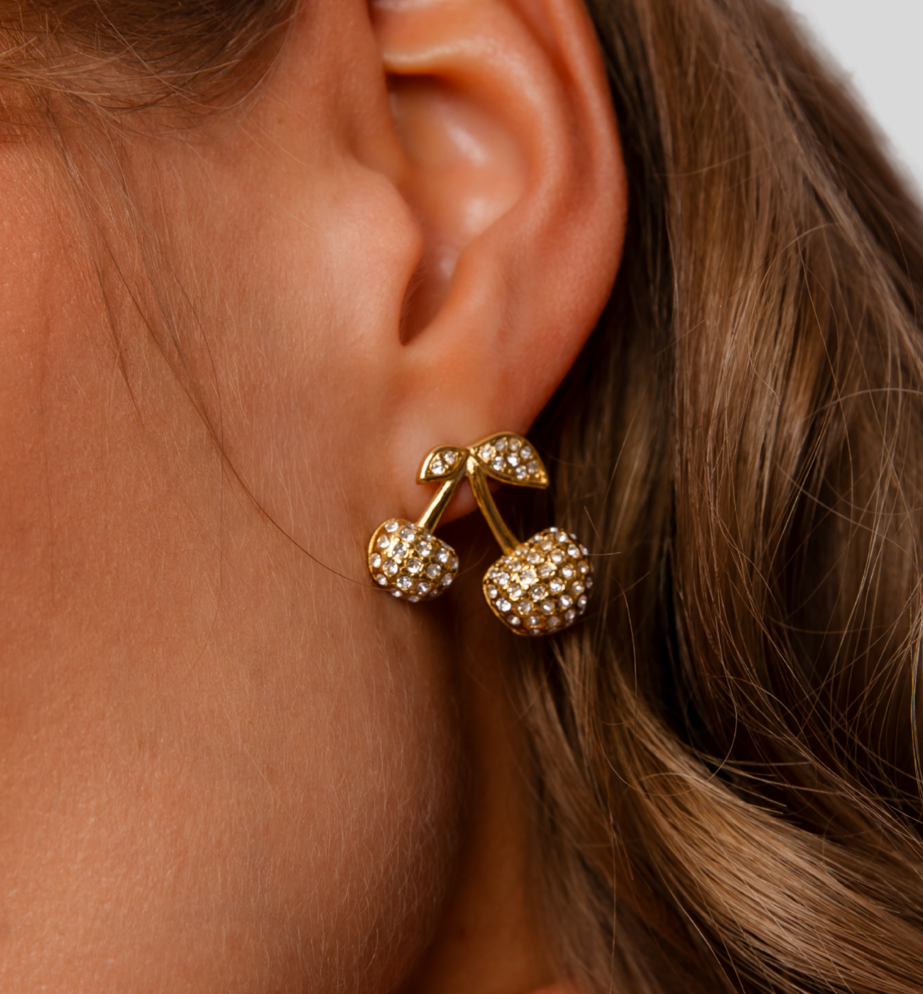 Kolczyki z wiśniami i cyrkoniami złote KSY0378 - By Dziubeka