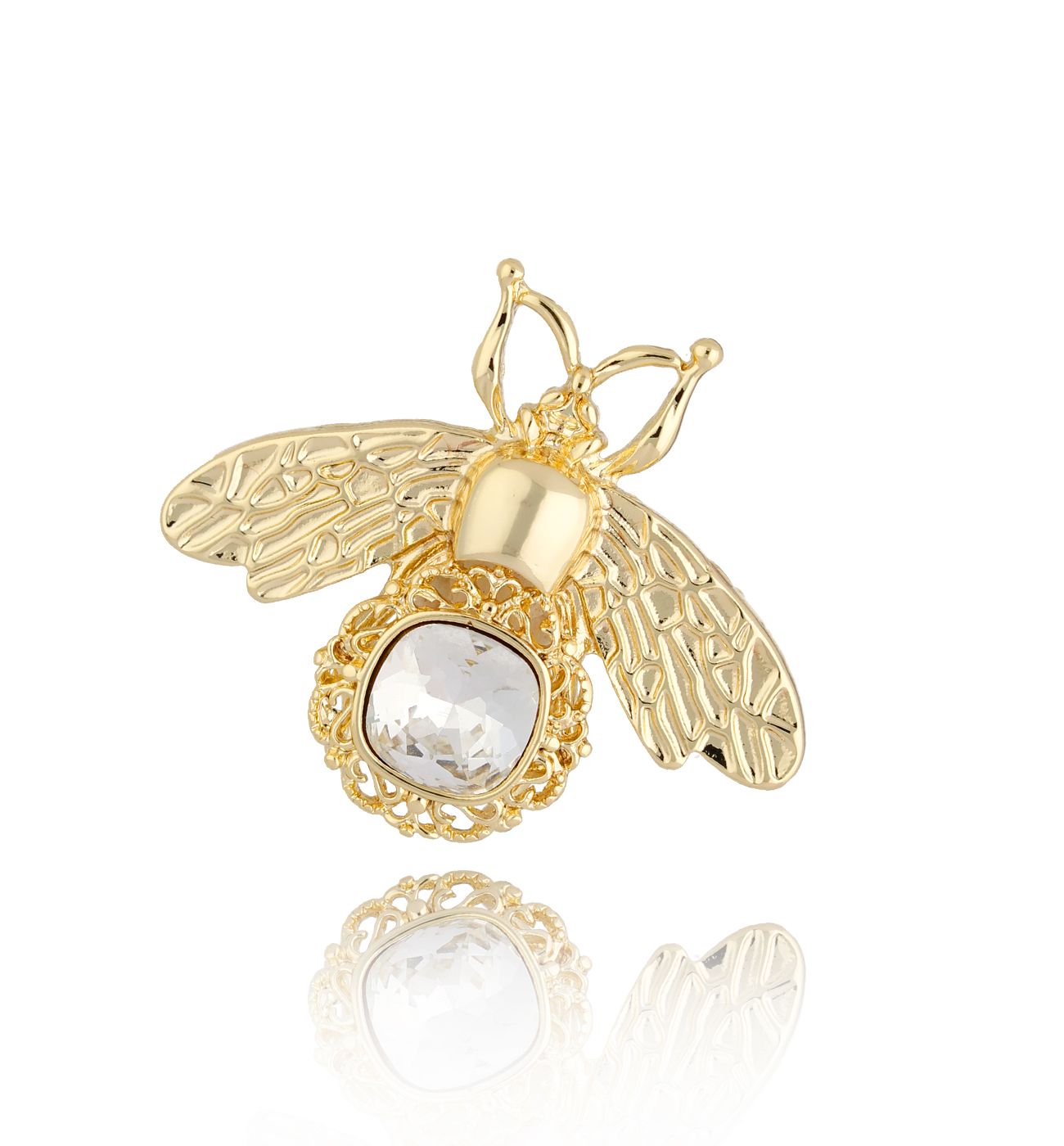 Broszka złota z dużym owadem i kryształkiem Blythe BRMI0126