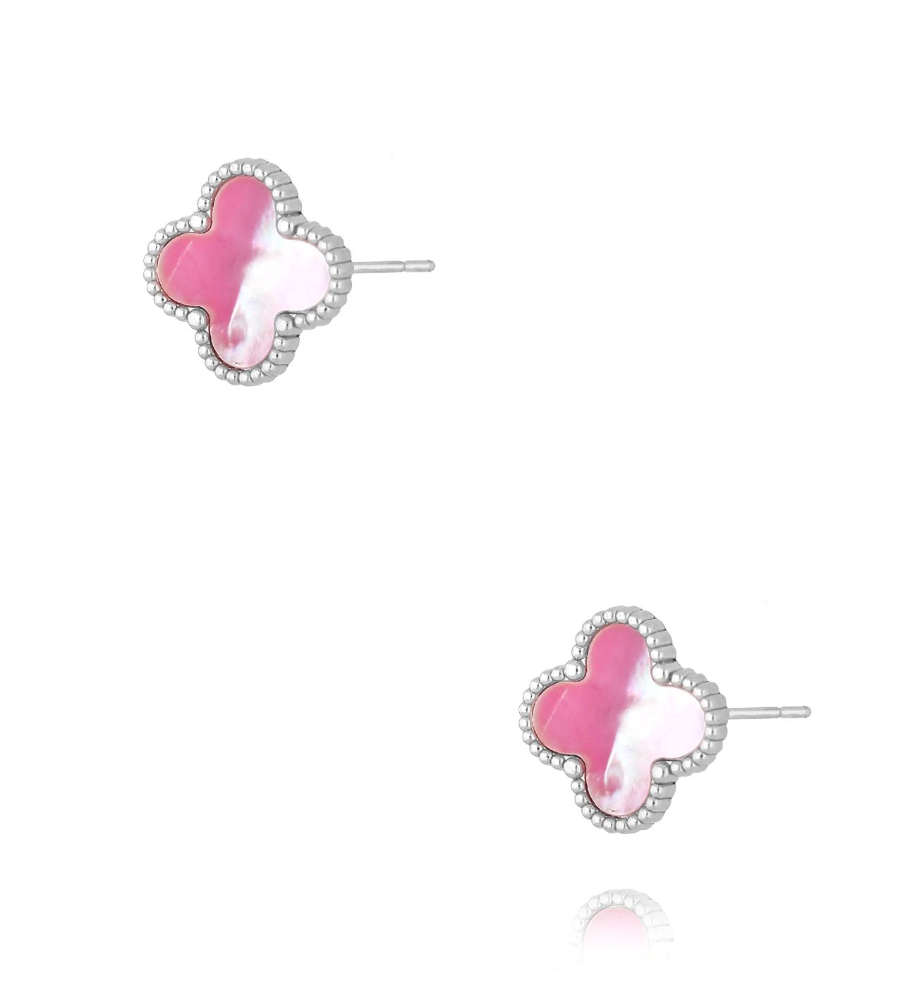 Kolczyki z koniczynką z różową masą perłową srebrne Luck in Leaves KSY0194