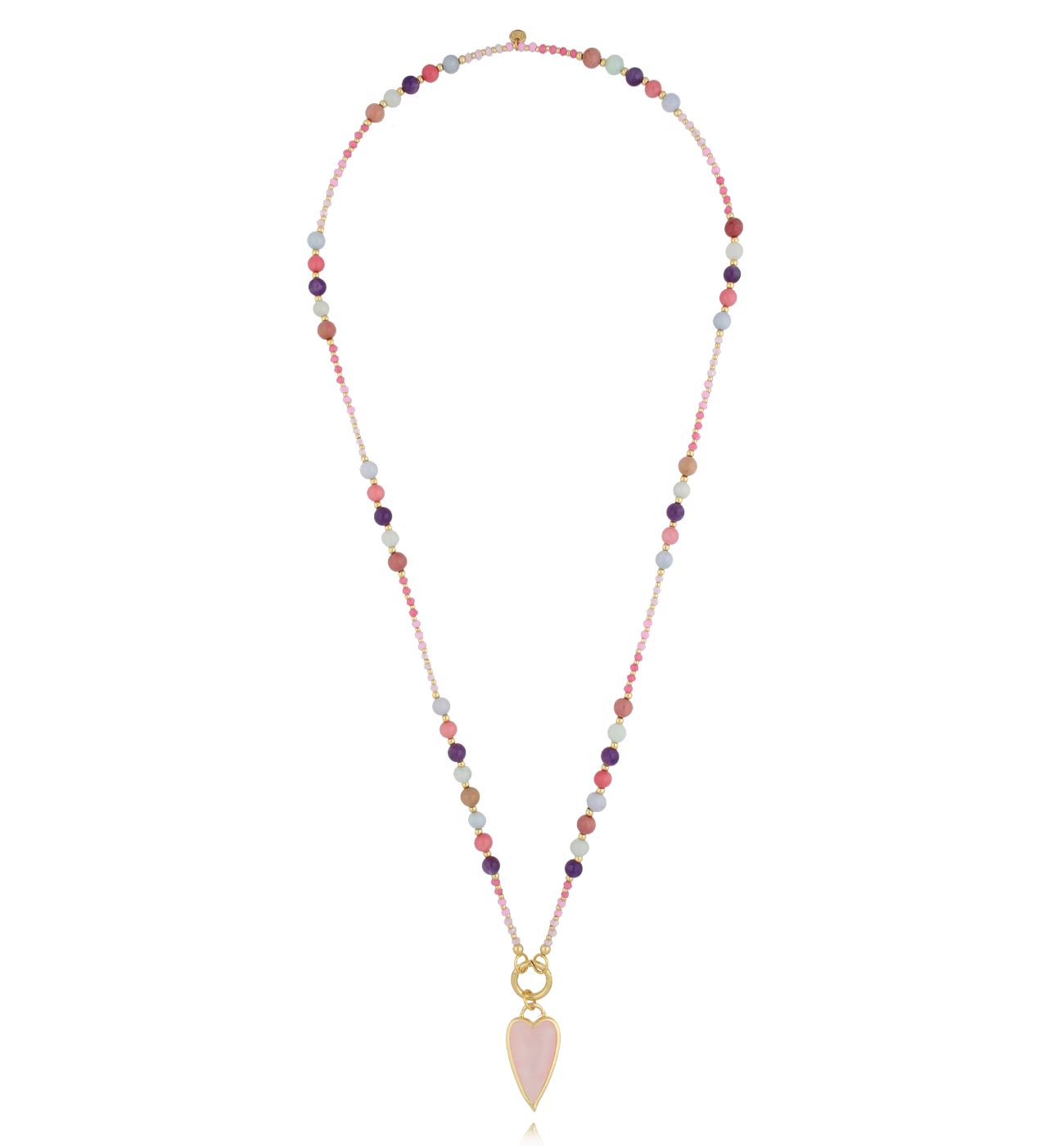 Naszyjnik z rodonitami, jadeitami i ametystami z sercem - By Dziubeka