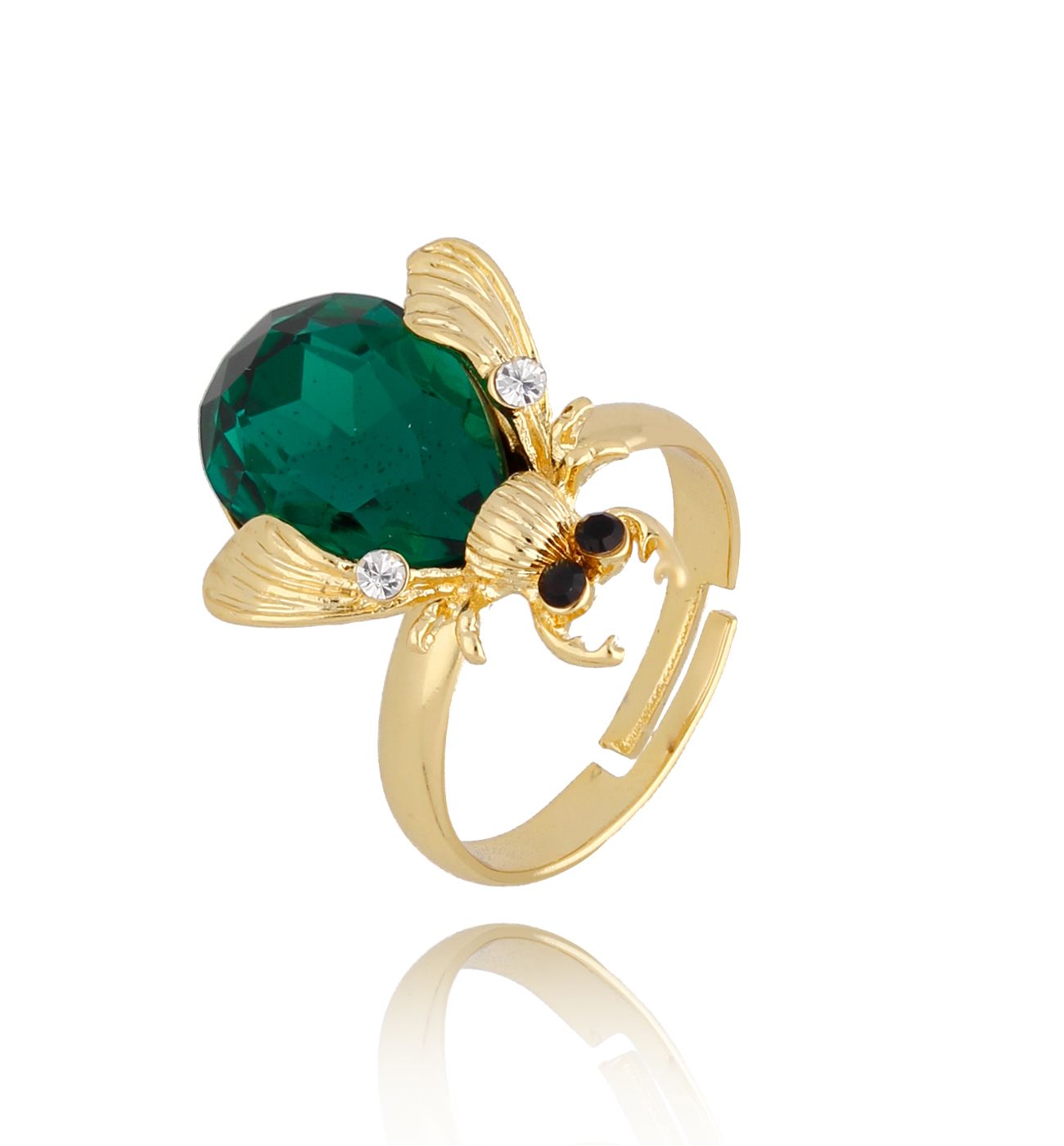 Pierścionek żuczek z zielonym kryształkiem May PMI0104 - By Dziubeka